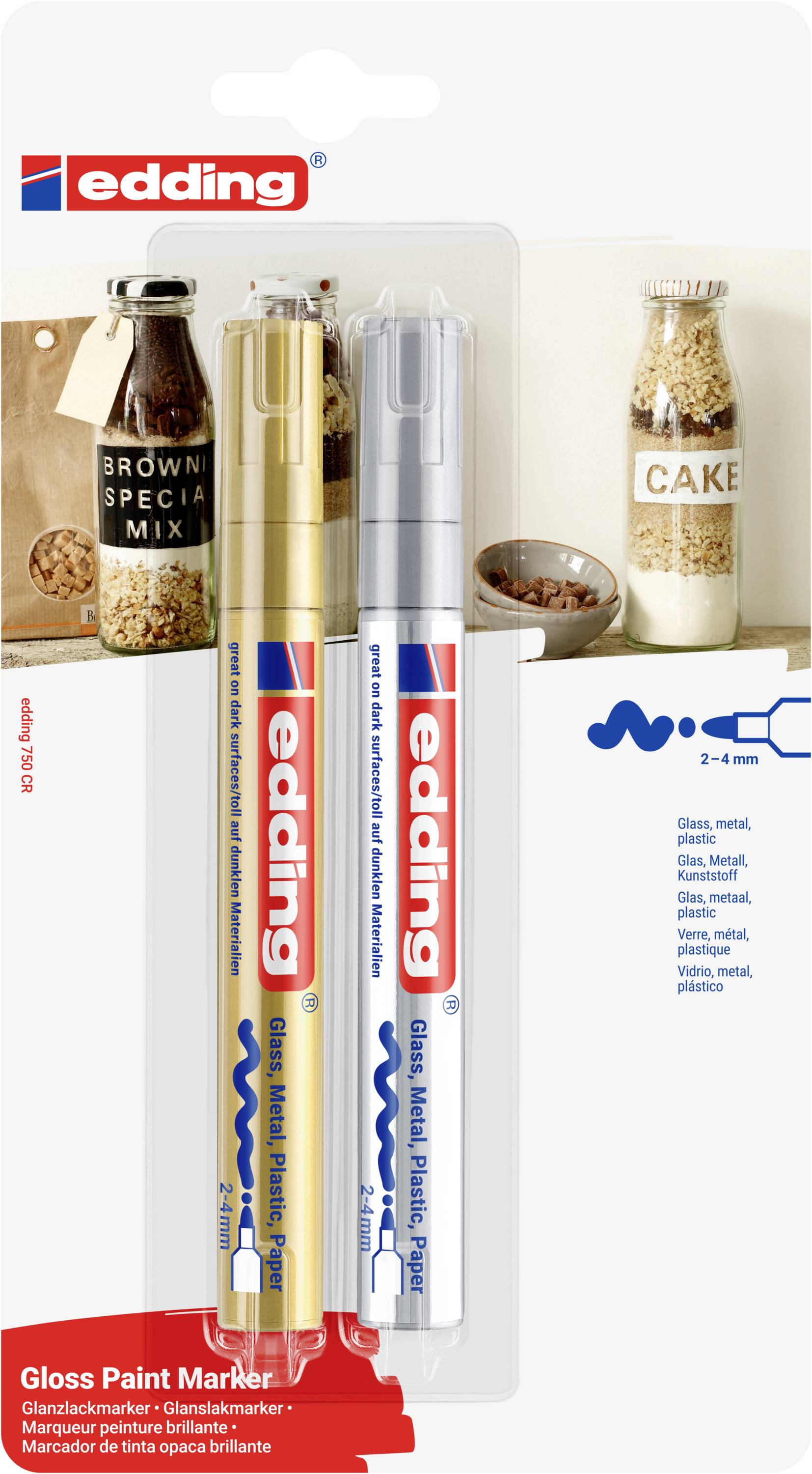 Edding 750 4-750-2-1-53-54 Lackmarker Gold, Silber 2 mm, 3 mm, 4mm