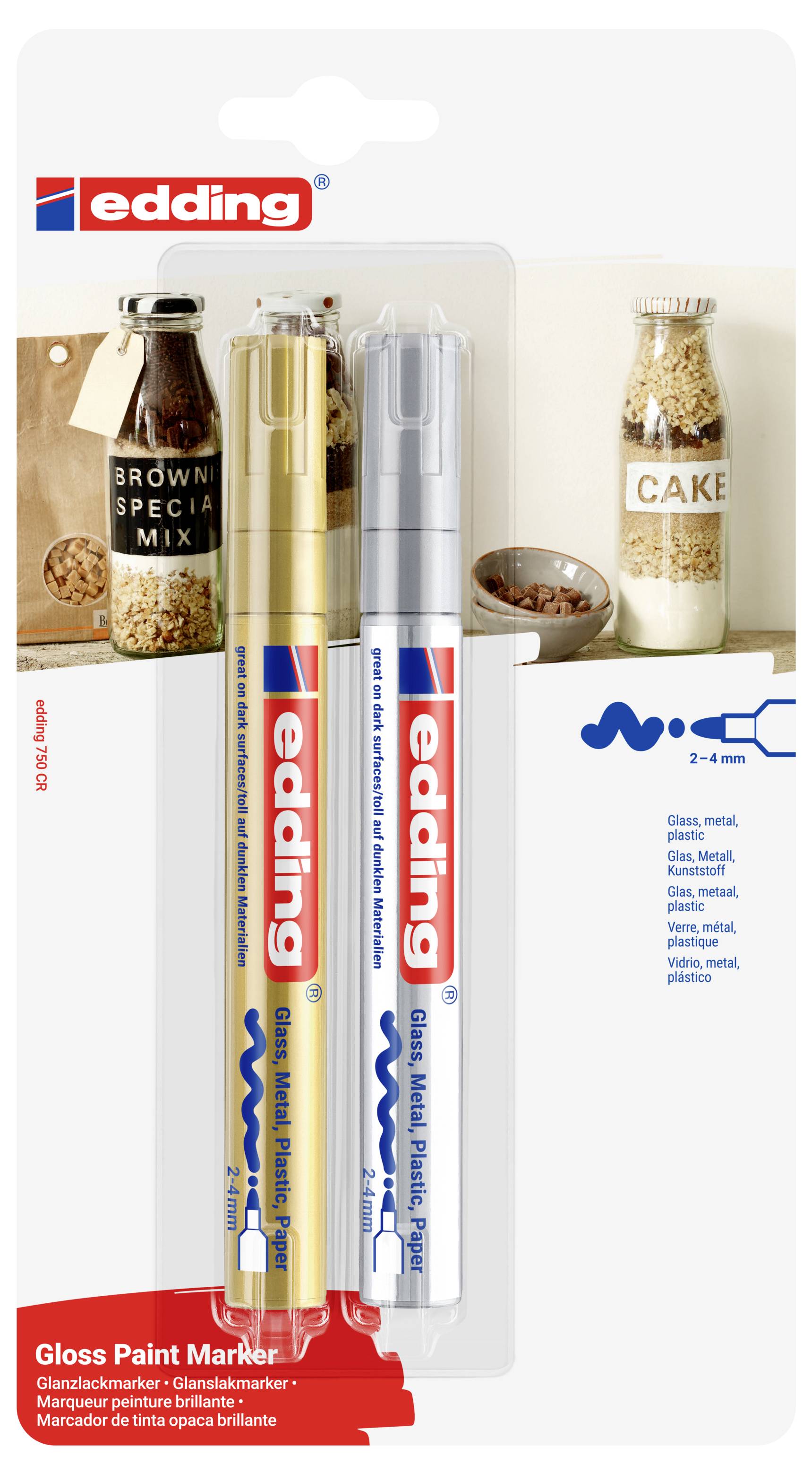 Edding 750 4-750-2-1-53-54 Lackmarker Gold, Silber 2 mm, 3 mm, 4mm