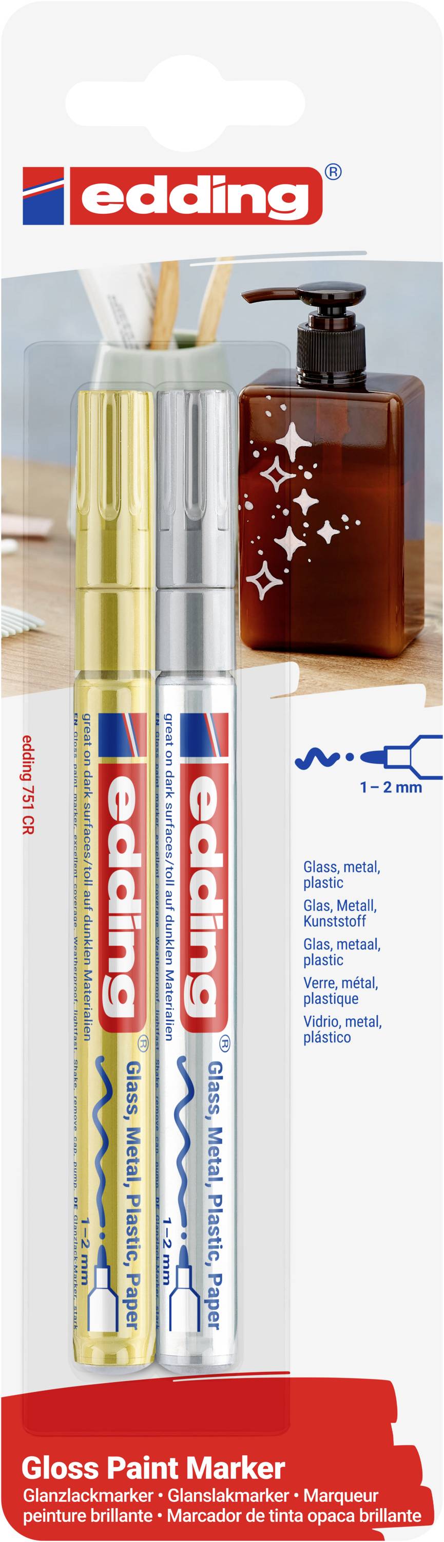 Edding 751 4-751-2-1-53-54 Lackmarker Gold, Silber 1 mm, 2mm