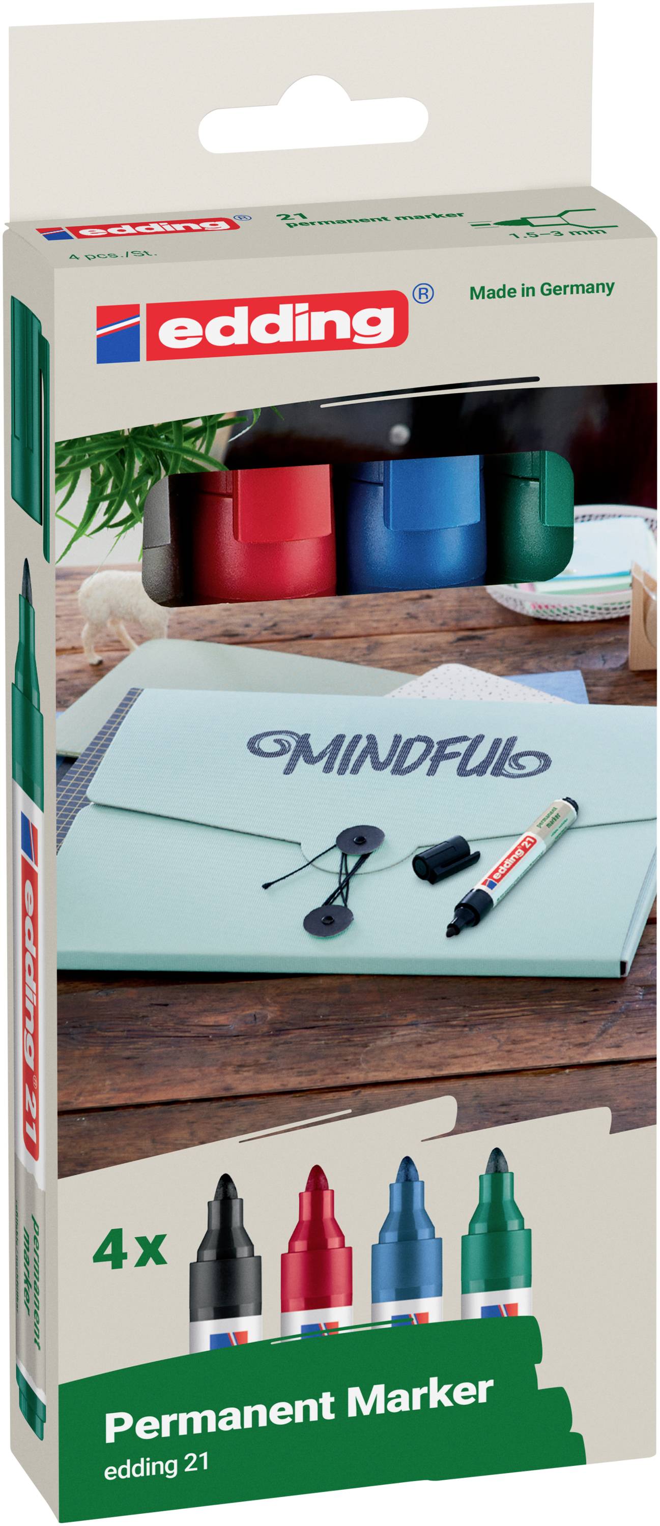 Edding 21 EcoLine 4-21-4 Permanentmarker Schwarz, Blau, Rot, Grün wasserfest: Ja