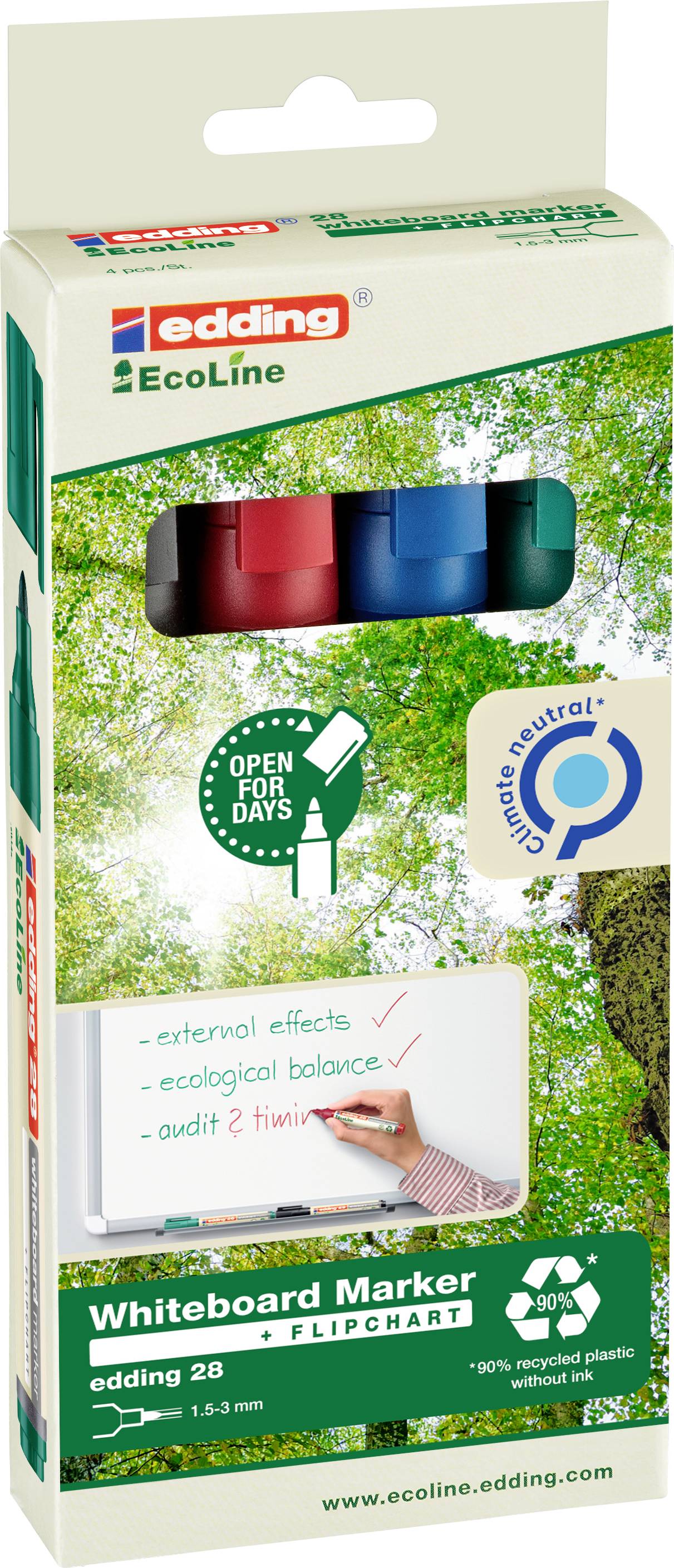 Edding 28 4-28-4 Whiteboardmarker Set Blau, Grün, Rot, Schwarz 4St.