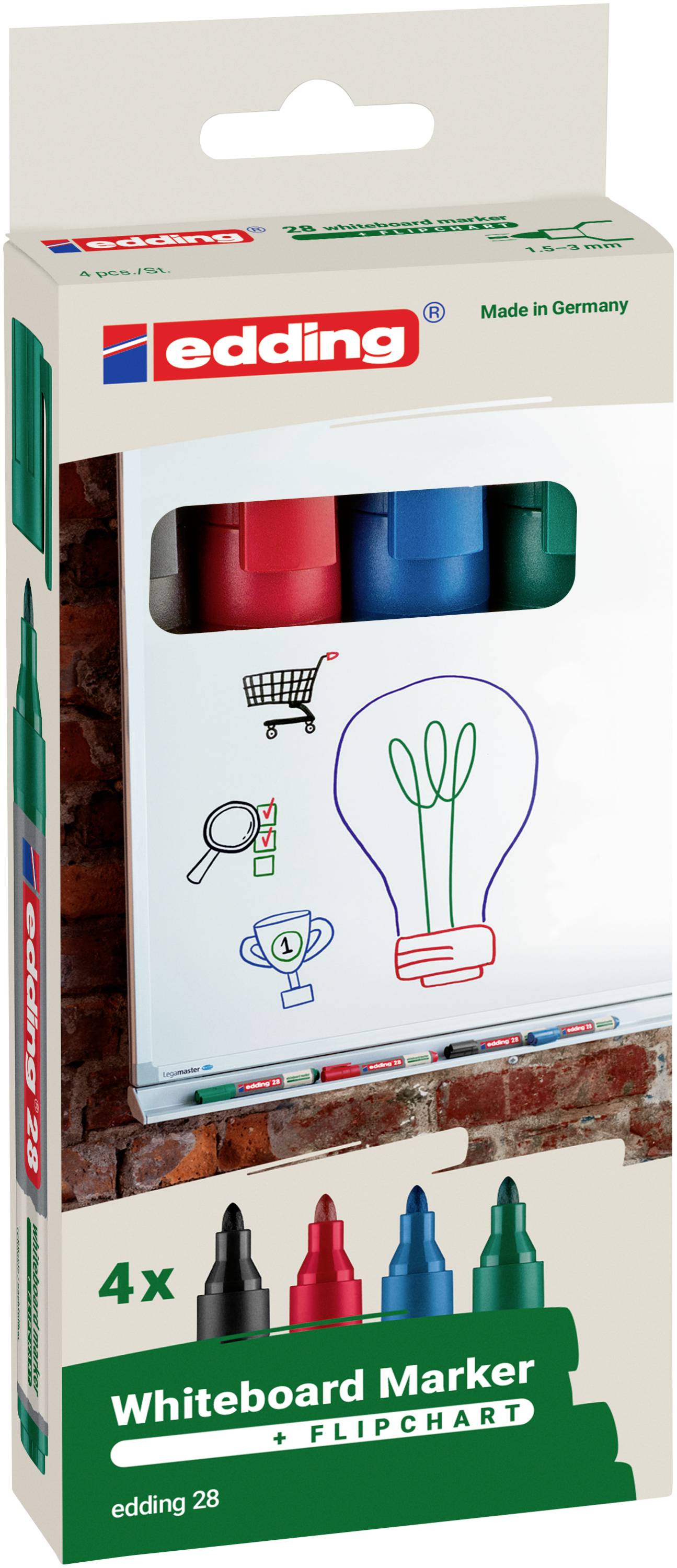 Edding 28 4-28-4 Whiteboardmarker Set Blau, Grün, Rot, Schwarz 4St.