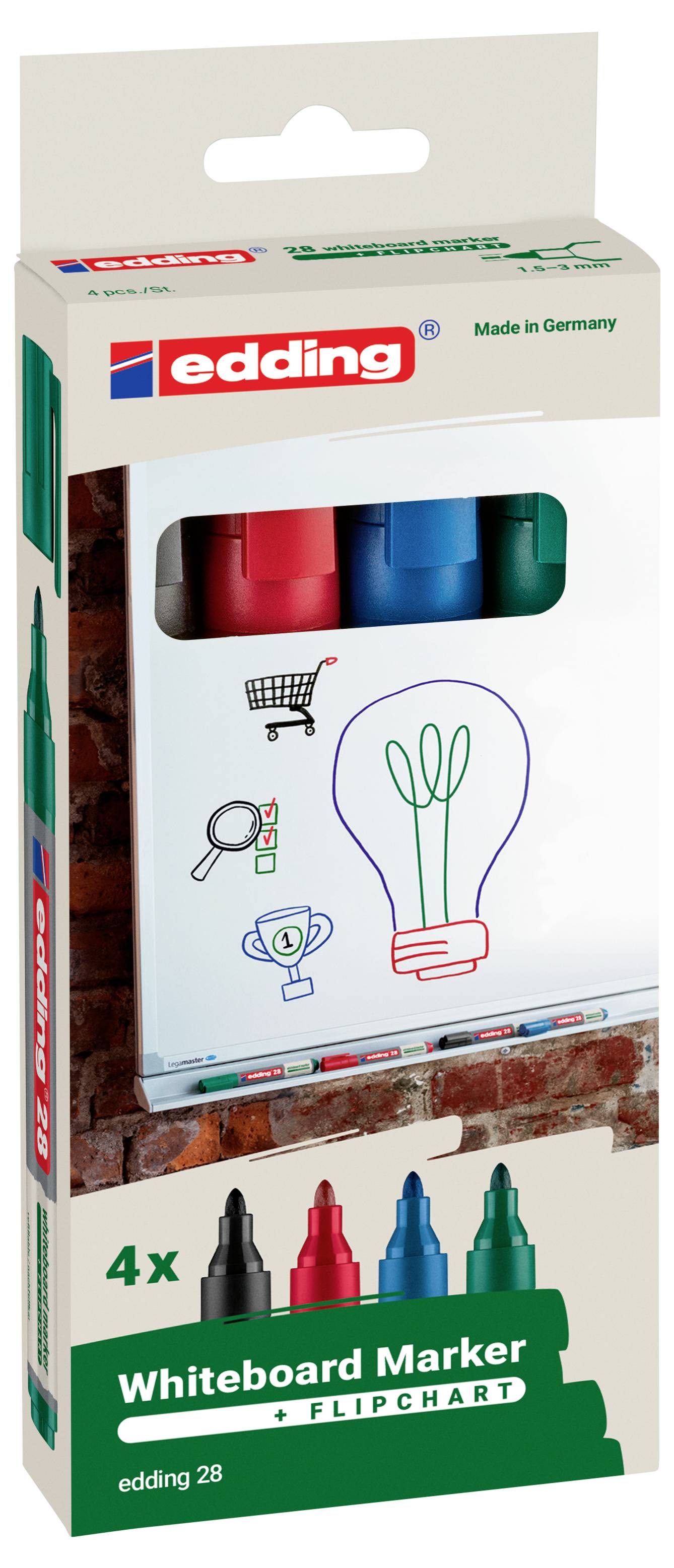 Edding 28 4-28-4 Whiteboardmarker Set Blau, Grün, Rot, Schwarz 4St.