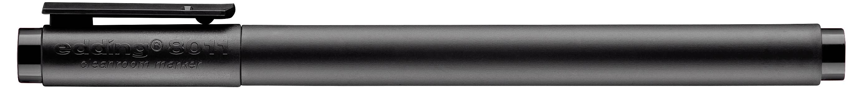 Schwarzer zylindrischer Stift mit Clip oben, horizontal auf weißem Hintergrund dargestellt.