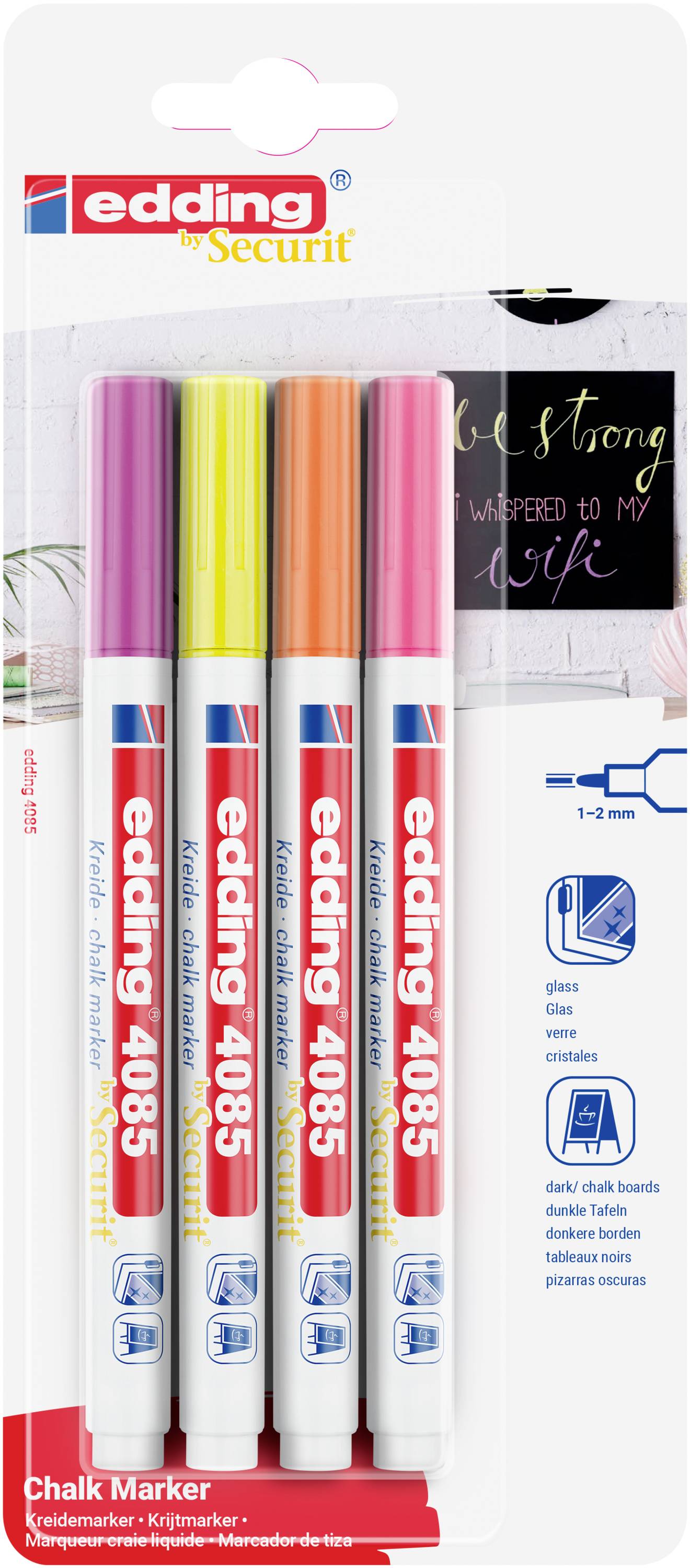 Edding 4085 4-4085-4-1NEON Kreidemarker Himbeer, Neongelb, Neonorange, Neonpink 1 mm, 2mm