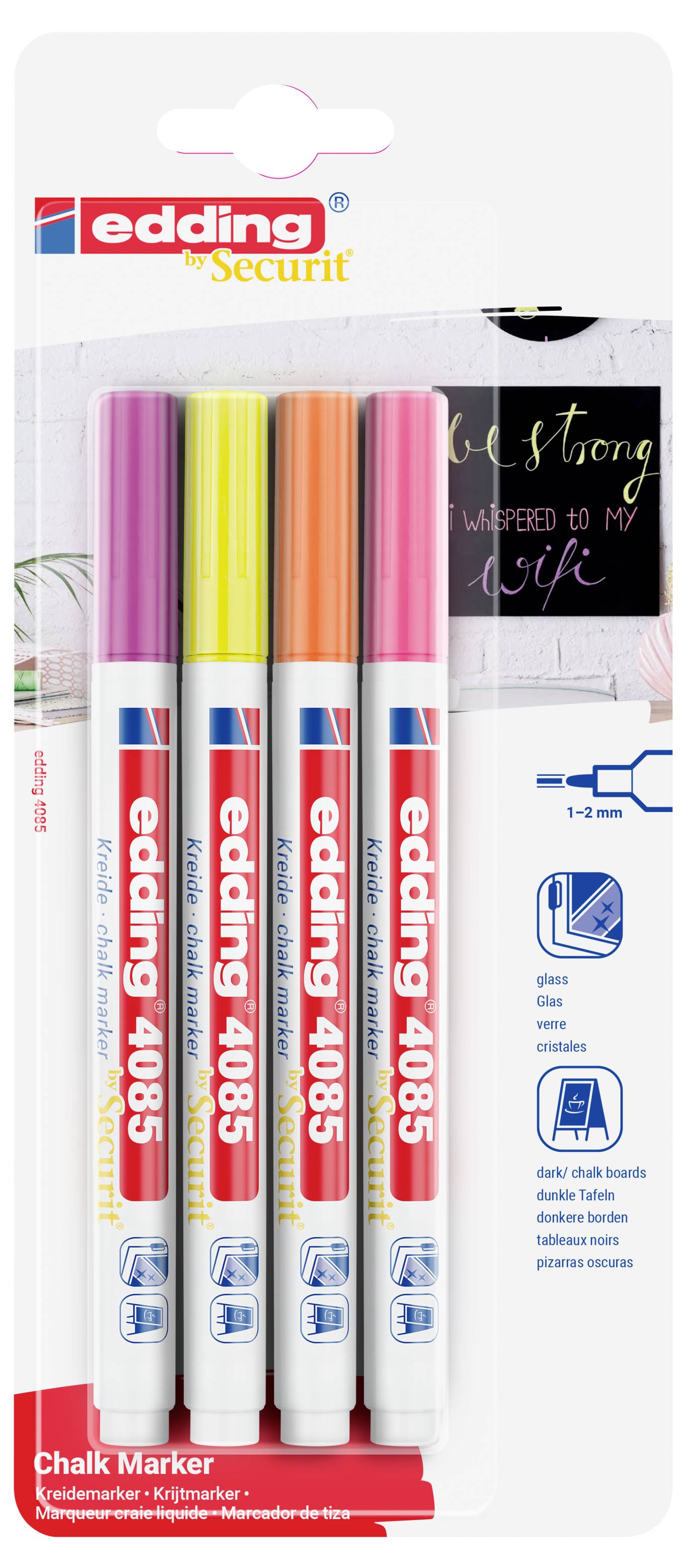 Edding 4085 4-4085-4-1NEON Kreidemarker Himbeer, Neongelb, Neonorange, Neonpink 1 mm, 2mm