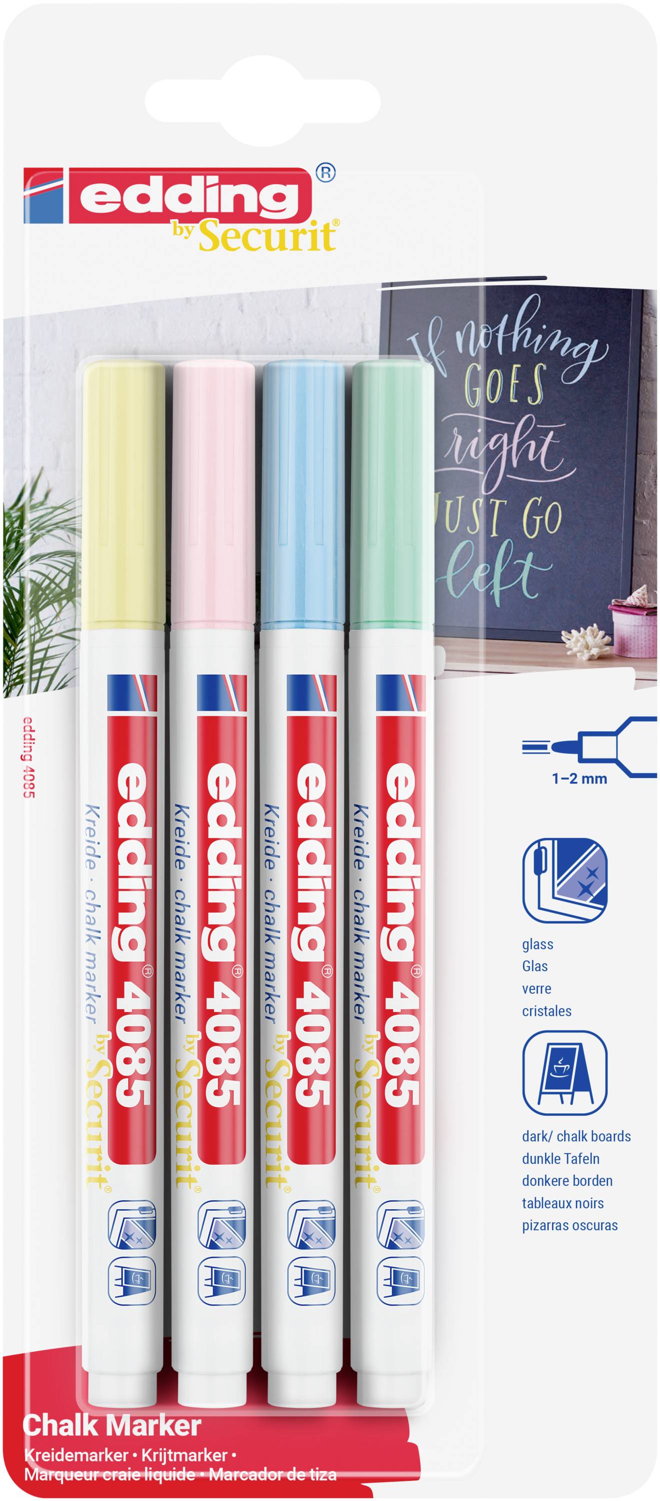 Edding 4085 4-4085-4-1PAS Kreidemarker Pastell-Blau, Pastell-Gelb, Pastell-Grün, Pastell-Rosa 1 mm, 2mm