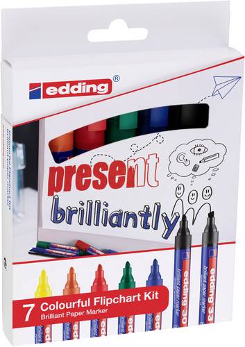 Edding 4-3033-7 Flipchartmarker Colourful 1.5 - 3 mm Schwarz, Gelb, Orange, Rot, Grün, Blau 1 Set