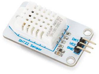 DHT22 Sensor mit drei Pins für DHT, VCC und GND. Verwendet zur Messung von Temperatur und Luftfeuchtigkeit in elektronischen Projekten.