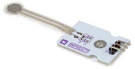 Elektronischer Drucksensor mit drei Pin-Anschlüssen auf einer weißen Platine. Modellnummer 'WPSE477' aufgedruckt.