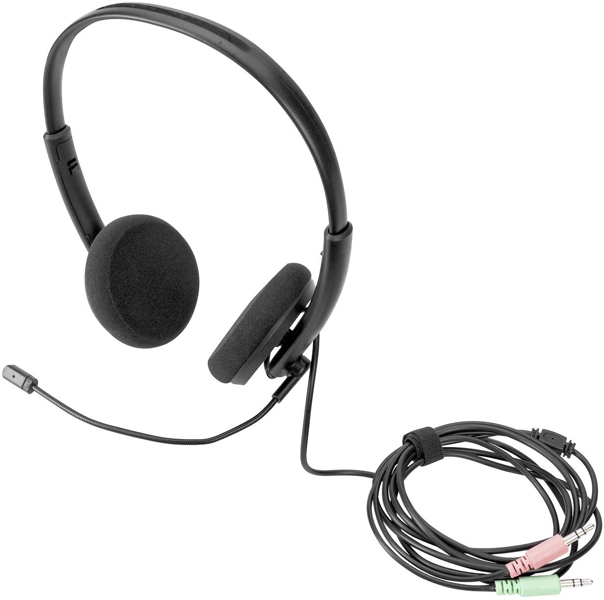 Digitus DA-12202 On Ear Headset kabelgebunden Stereo Schwarz Mikrofon-Rauschunterdrückung, Noise Cancelling Lautstärkeregelung, Mikrofon-Stummschal