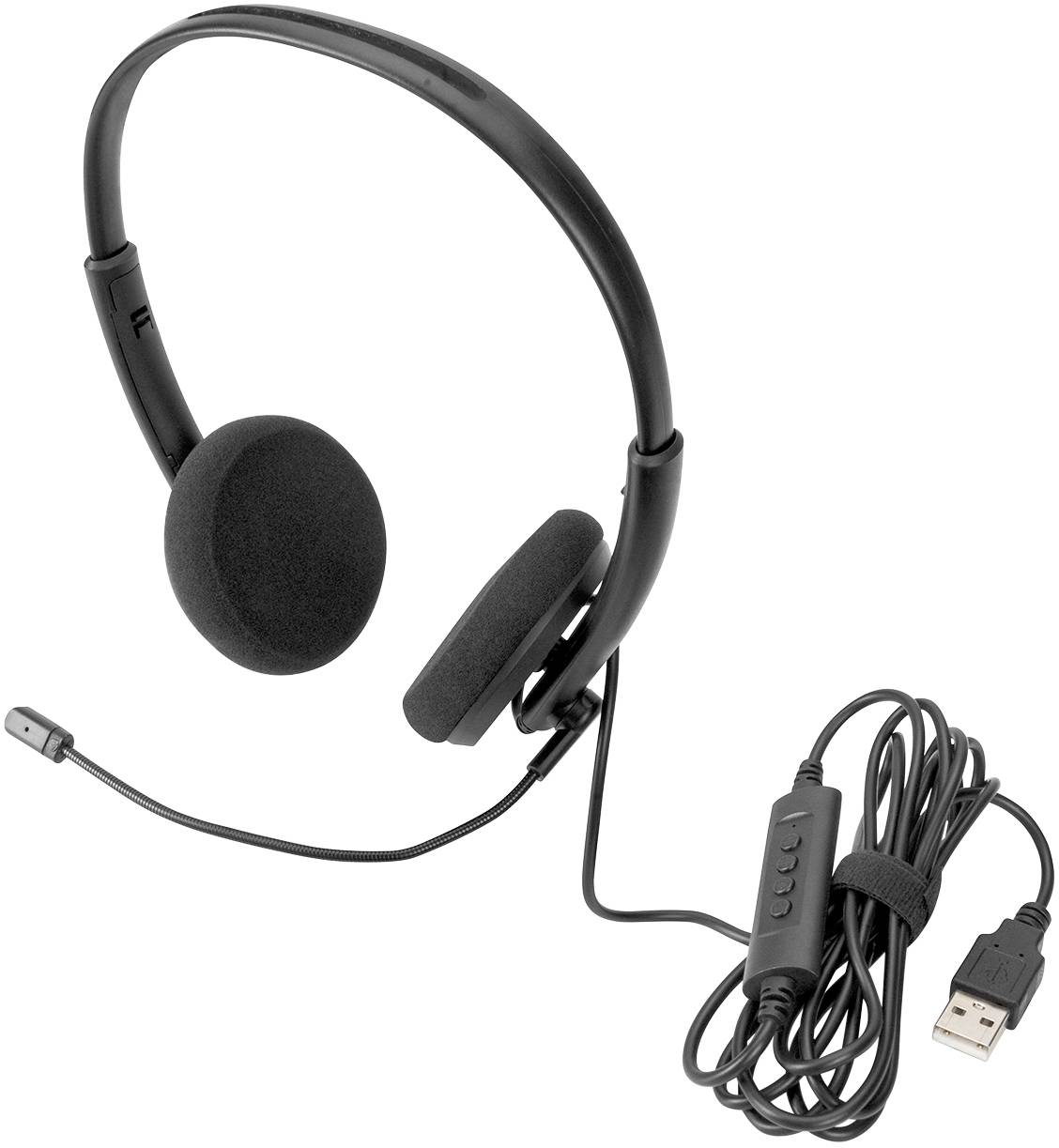 Digitus DA-12203 On Ear Headset kabelgebunden Stereo Schwarz Mikrofon-Rauschunterdrückung, Noise Cancelling Lautstärkeregelung, Mikrofon-Stummschal