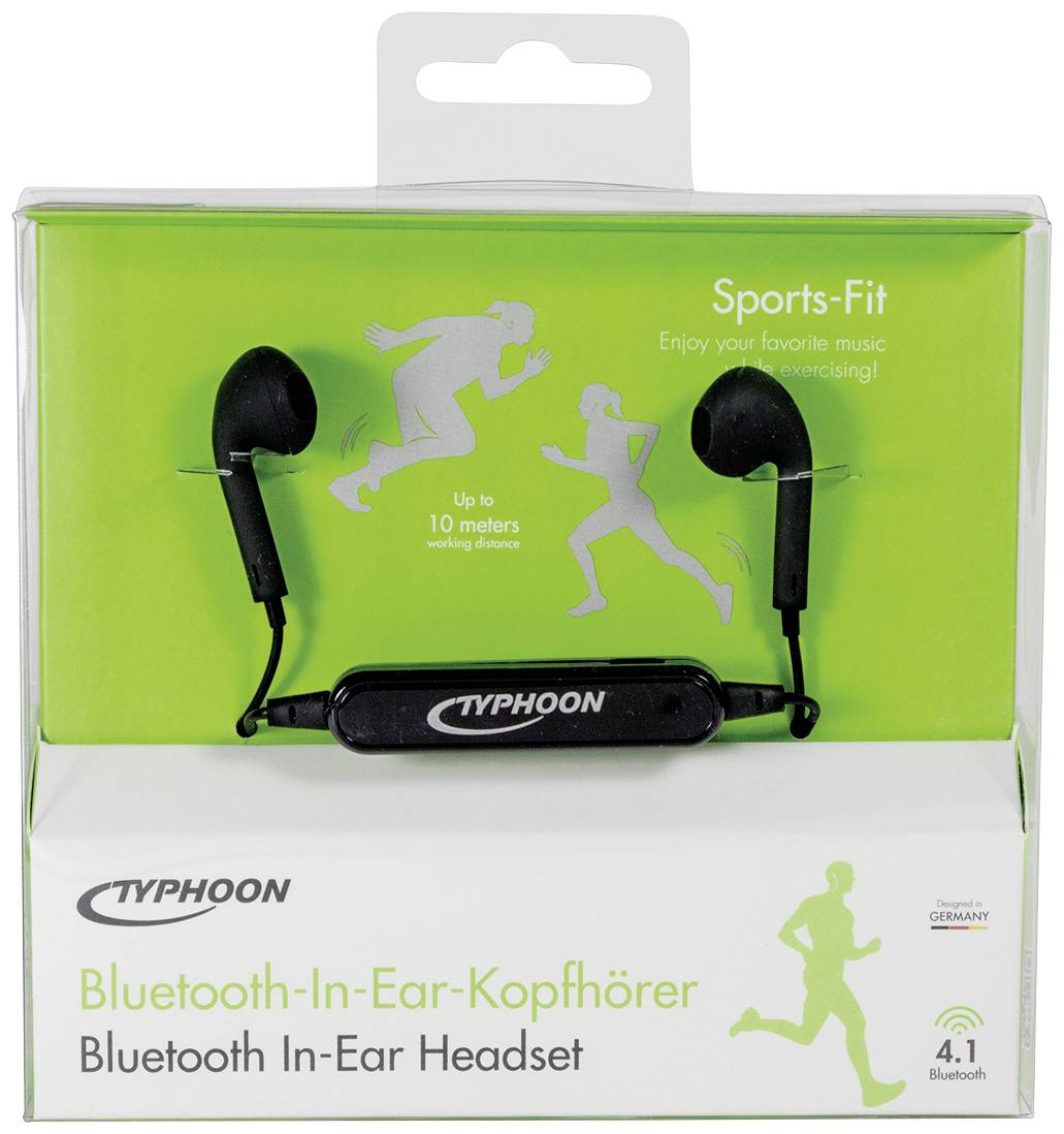 Typhoon TM039 Sport In Ear Kopfhörer Bluetooth® Stereo Schwarz