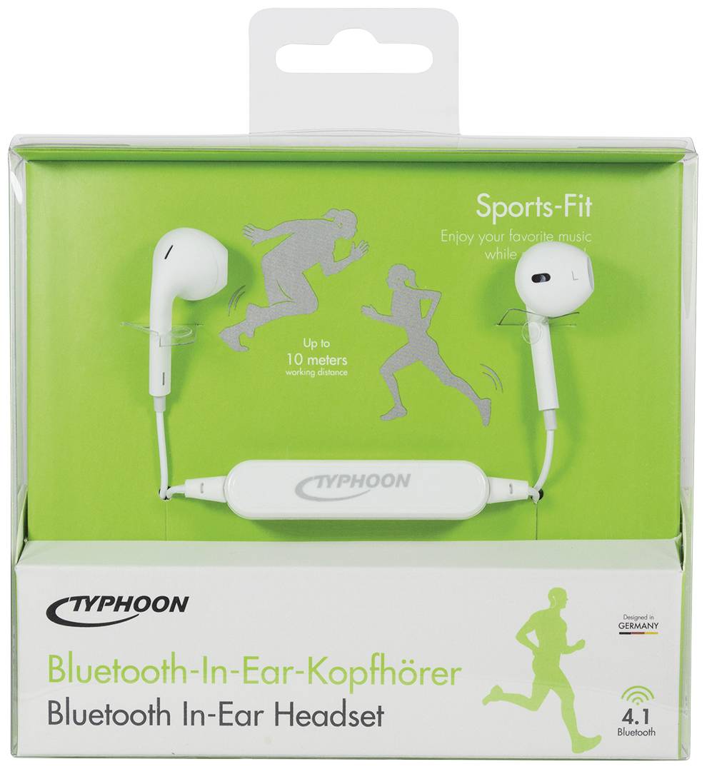 Typhoon TM040 Sport In Ear Kopfhörer Bluetooth® Stereo Weiß