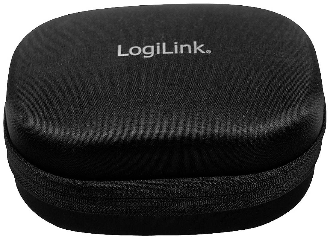 Schwarzes, ovales Etui mit Reißverschluss und der Aufschrift 'LogiLink' auf der Oberseite.