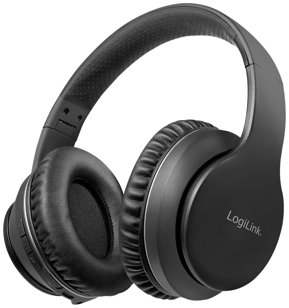 Schwarze kabellose Over-Ear-Kopfhörer mit Polsterung, Marke 'LogiLink', geeignet für Musik hören oder Telefonate.