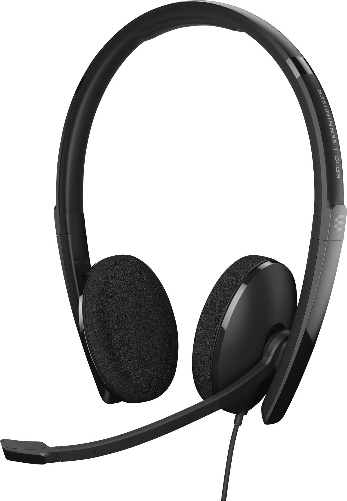Schwarzes, kabelgebundenes Headset mit Mikrofonarm, geeignet für Computer- oder Telefonanwendungen.
