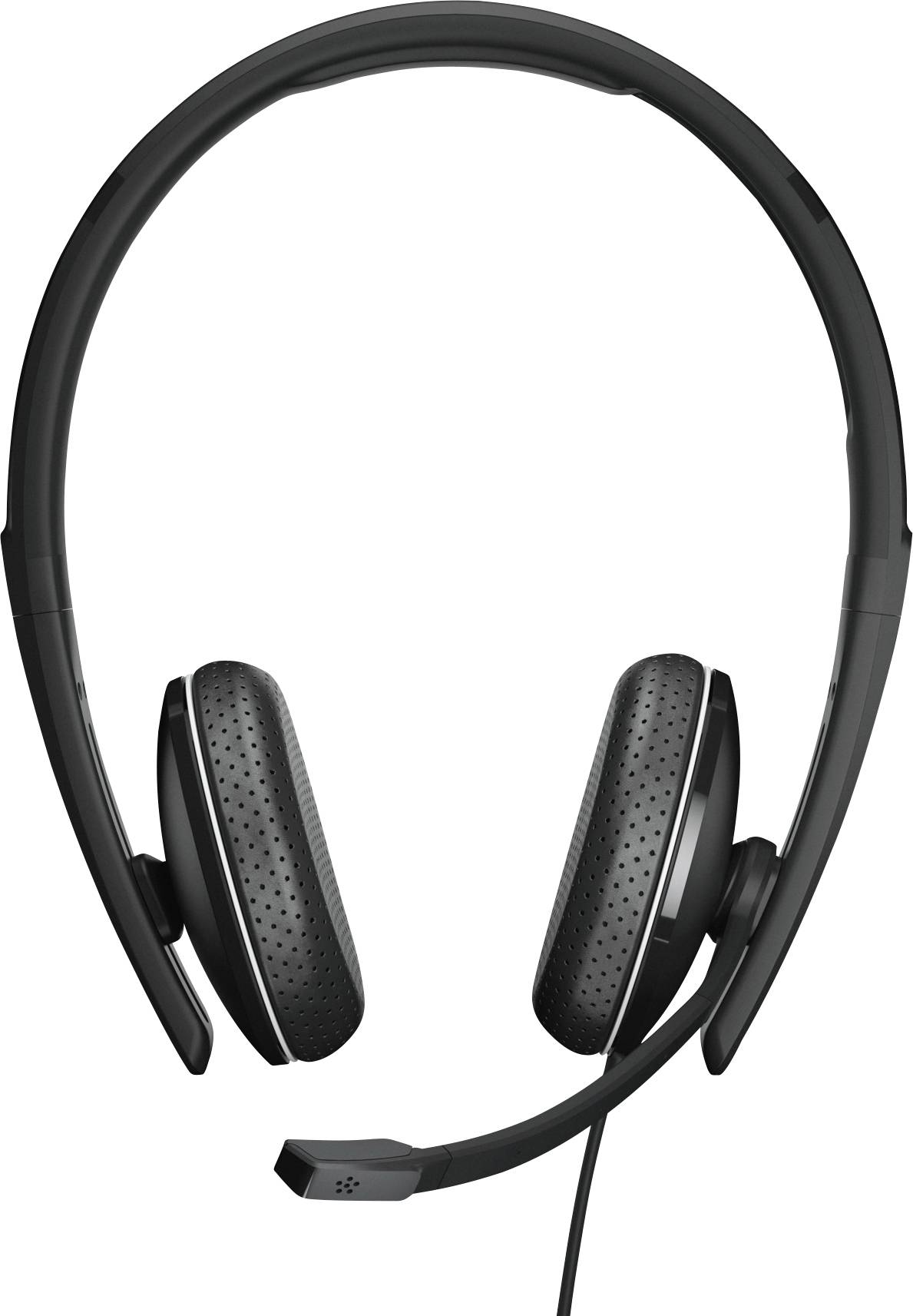 Schwarzes Over-Ear-Headset mit Mikrofonarm auf der rechten Seite, geeignet für Anrufe oder Musik.