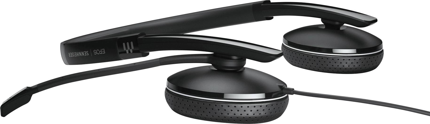 Schwarze, schlanke Kopfhörer mit Kabel und Ohrbügeln, die über den Ohren getragen werden. Ideal für komfortables, langes Tragen.