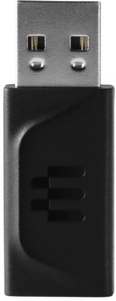 USB-Stick mit schwarzer Kunststoffhülle und silbernem Anschluss.