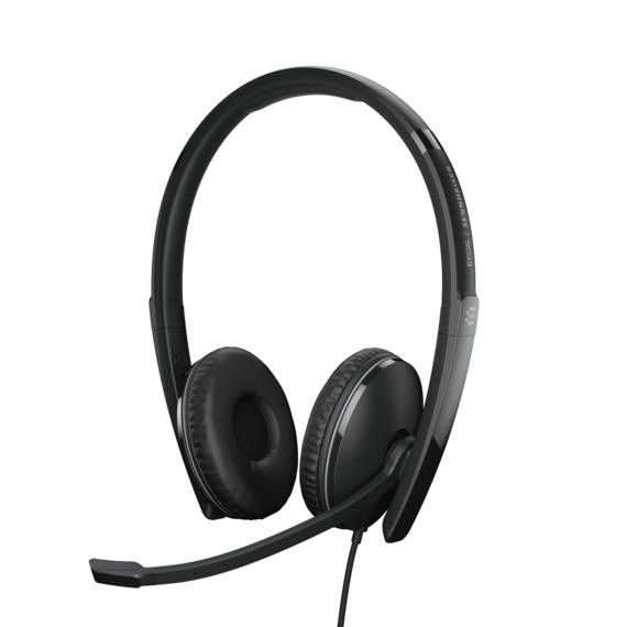 Ein schwarzes Headset mit Mikrofon, schwenkbare Ohrmuscheln und verstellbarem Kopfbügel, geeignet für Telefonanrufe oder Online-Meetings.