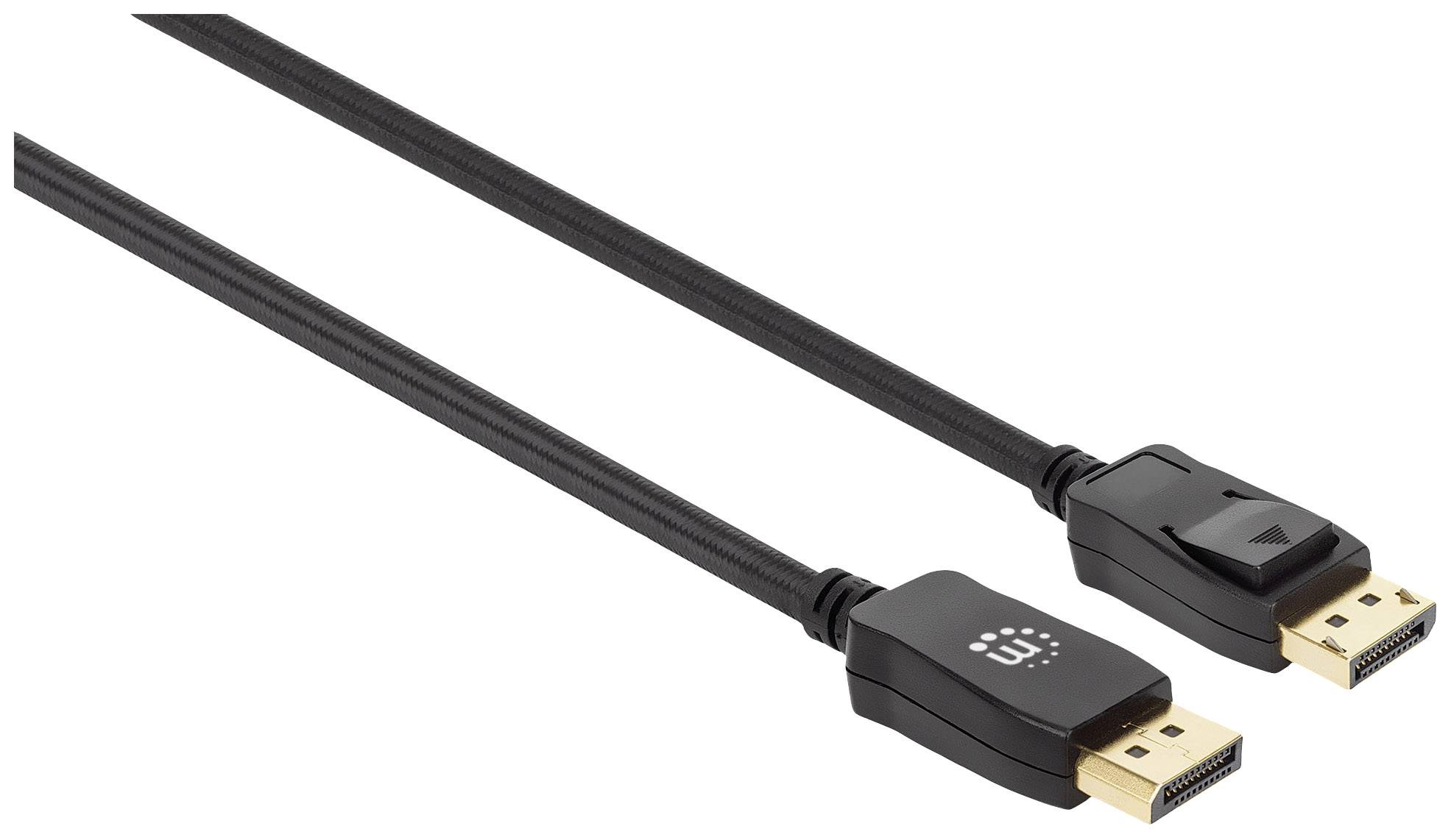 Ein Schwarz-Gold-DisplayPort-Kabel mit robusten Steckern, geeignet für die hochauflösende Bild- und Tonübertragung.