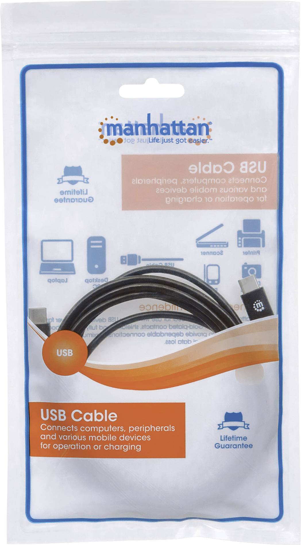 Manhattan USB-Kabel USB 2.0 USB-C® Stecker 2.00 m Schwarz 354875