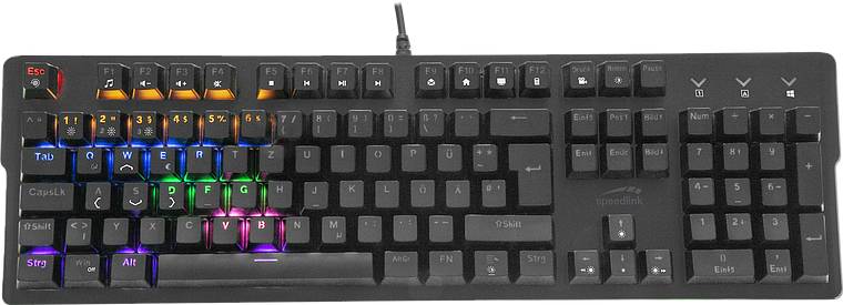 SpeedLink VELA Kabelgebunden, USB Gaming-Tastatur Deutsch, QWERTZ Schwarz Beleuchtet, Multimediatasten