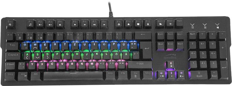 SpeedLink VELA Kabelgebunden, USB Gaming-Tastatur Deutsch, QWERTZ Schwarz Beleuchtet, Multimediatasten
