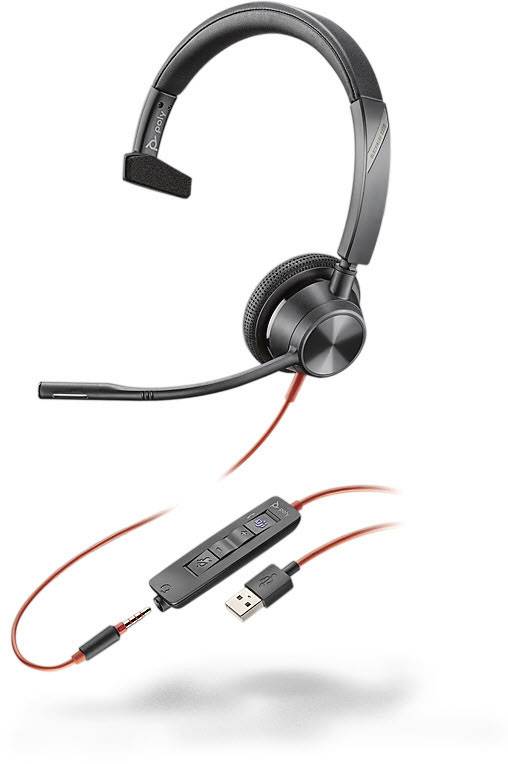 Plantronics Blackwire 3315-M On Ear Headset kabelgebunden Mono Schwarz Noise Cancelling Lautstärkeregelung, Mikrofon-Stummschaltung Telefon