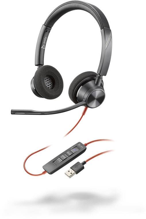 Plantronics Blackwire 3320-M Telefon On Ear Headset kabelgebunden Stereo Schwarz Noise Cancelling Lautstärkeregelung