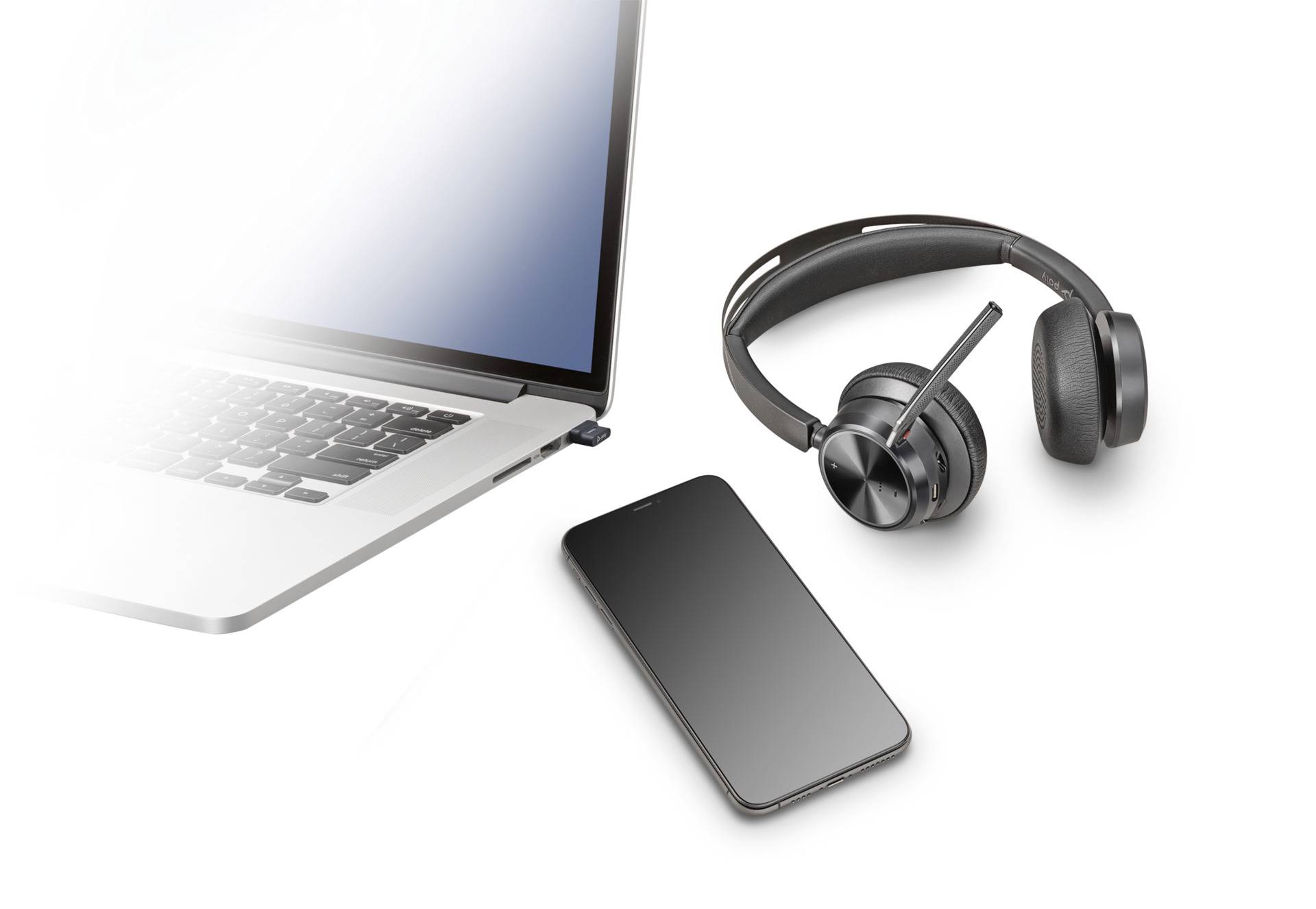 HP Poly VOYAGER FOCUS 2 On Ear Headset Bluetooth®, kabelgebunden Stereo Schwarz Mikrofon-Rauschunterdrückung, Noise Cancelling Lautstärkeregelung