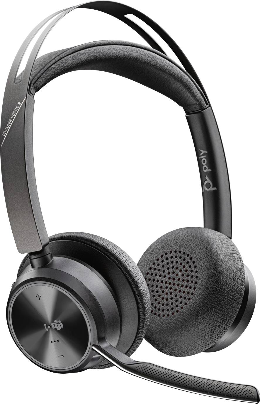 HP Poly VOYAGER FOCUS 2 On Ear Headset Bluetooth®, kabelgebunden Stereo Schwarz Mikrofon-Rauschunterdrückung, Noise Cancelling Lautstärkeregelung