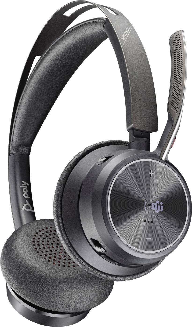 HP Poly VOYAGER FOCUS 2 On Ear Headset Bluetooth®, kabelgebunden Stereo Schwarz Mikrofon-Rauschunterdrückung, Noise Cancelling Lautstärkeregelung