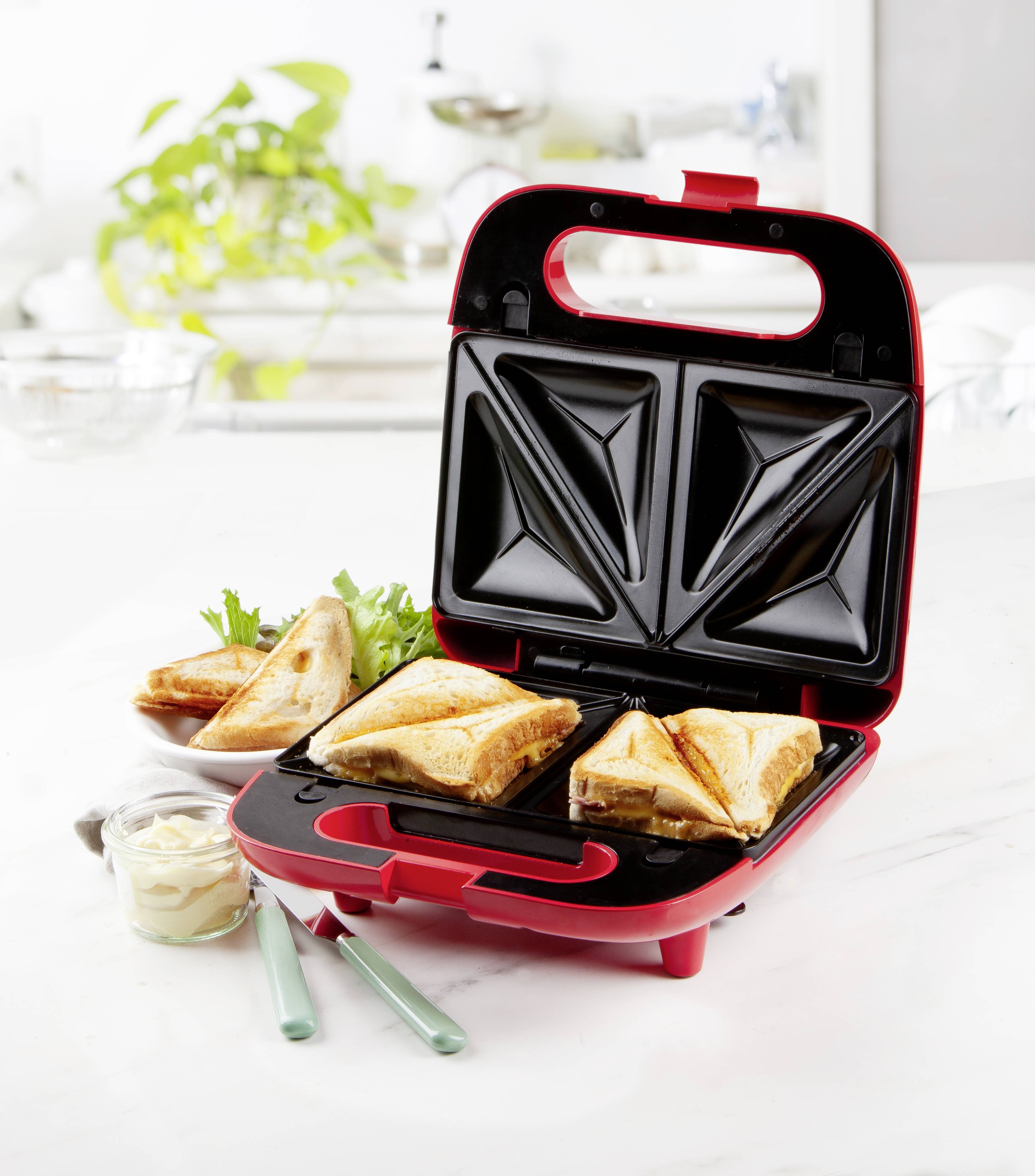 DOMO Snack Party 5in1 Sandwich-Toaster Cool-Touch-Gehäuse, Antihaftbeschichtung Rot