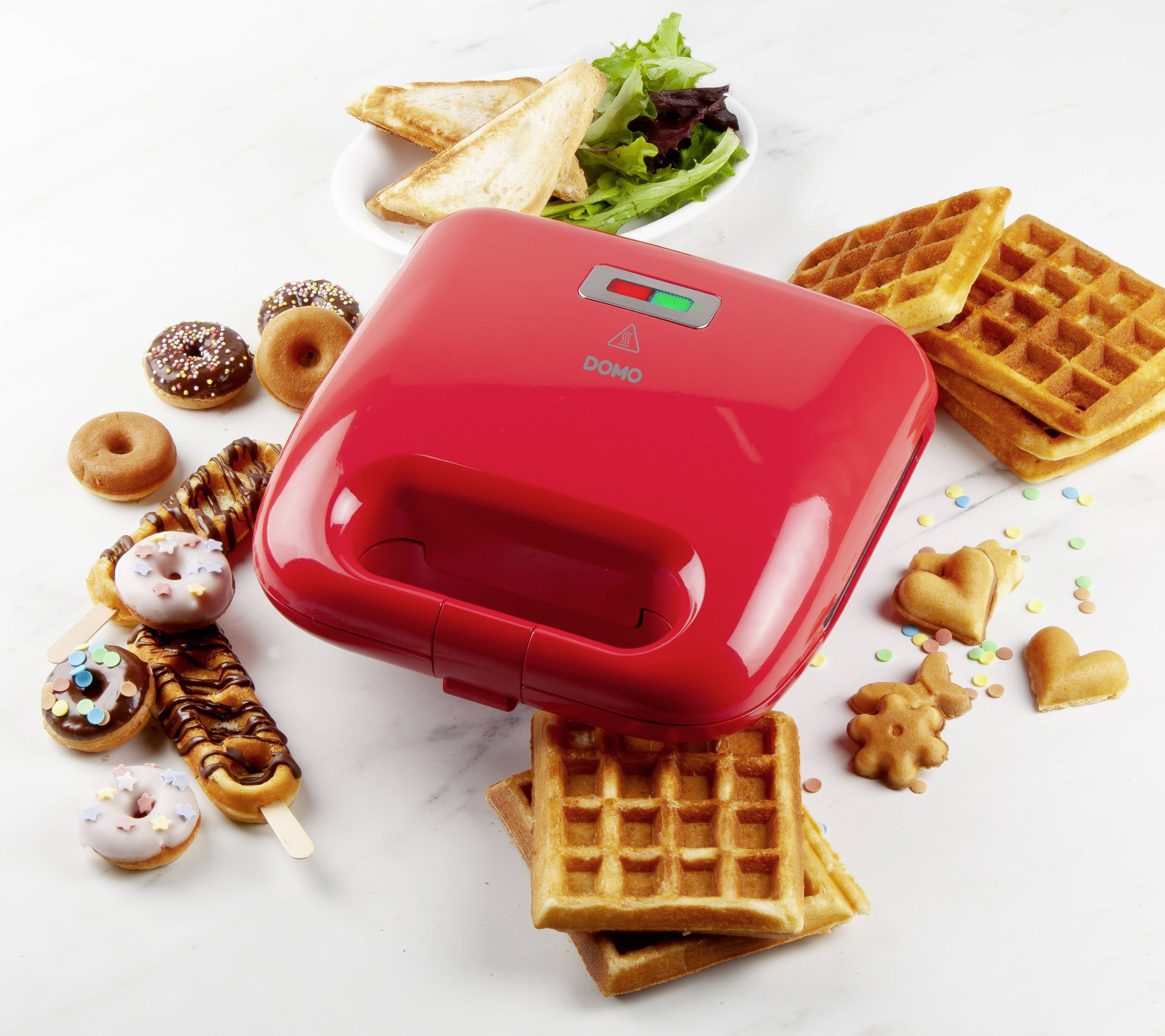 DOMO Snack Party 5in1 Sandwich-Toaster Cool-Touch-Gehäuse, Antihaftbeschichtung Rot