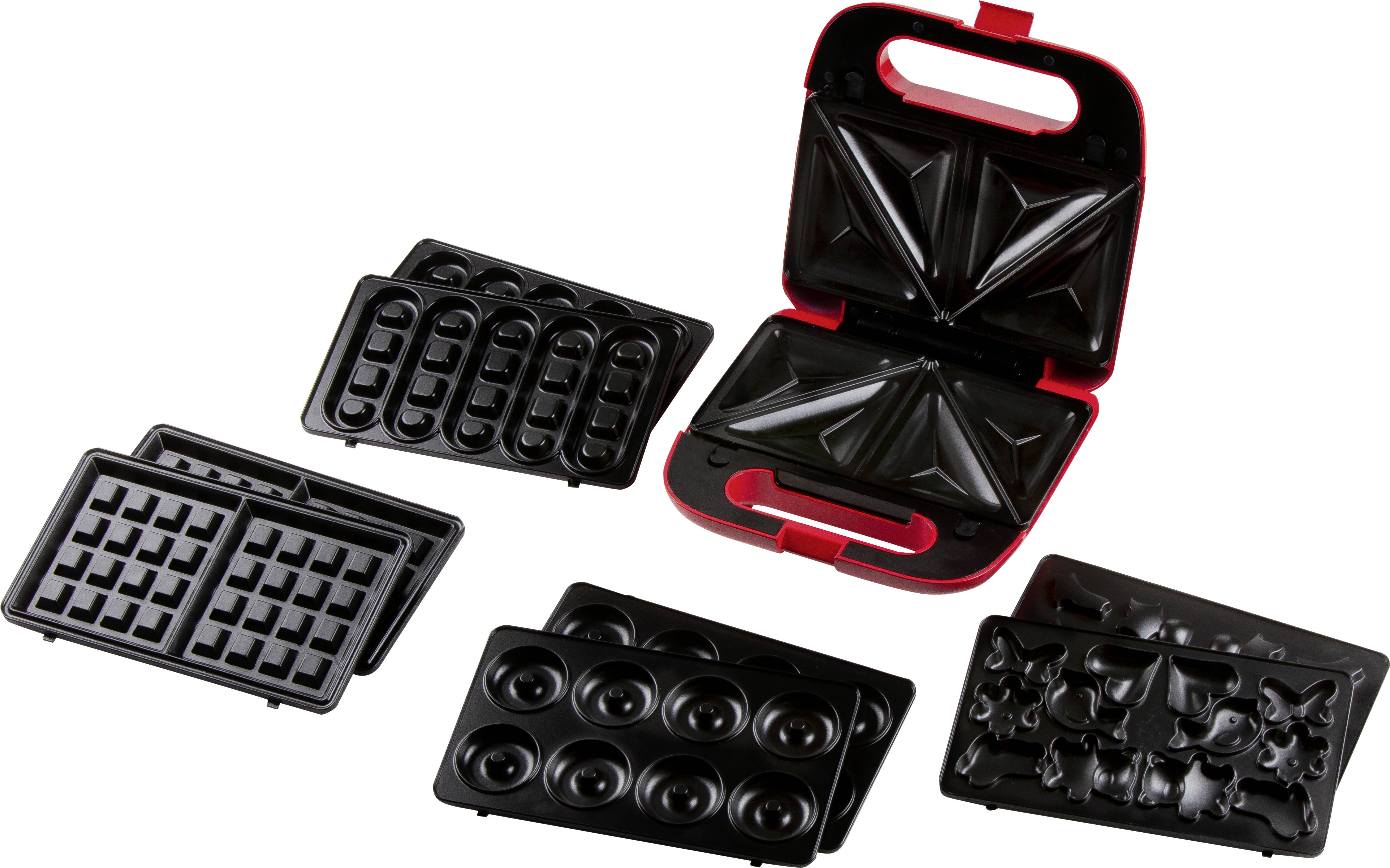 DOMO Snack Party 5in1 Sandwich-Toaster Cool-Touch-Gehäuse, Antihaftbeschichtung Rot