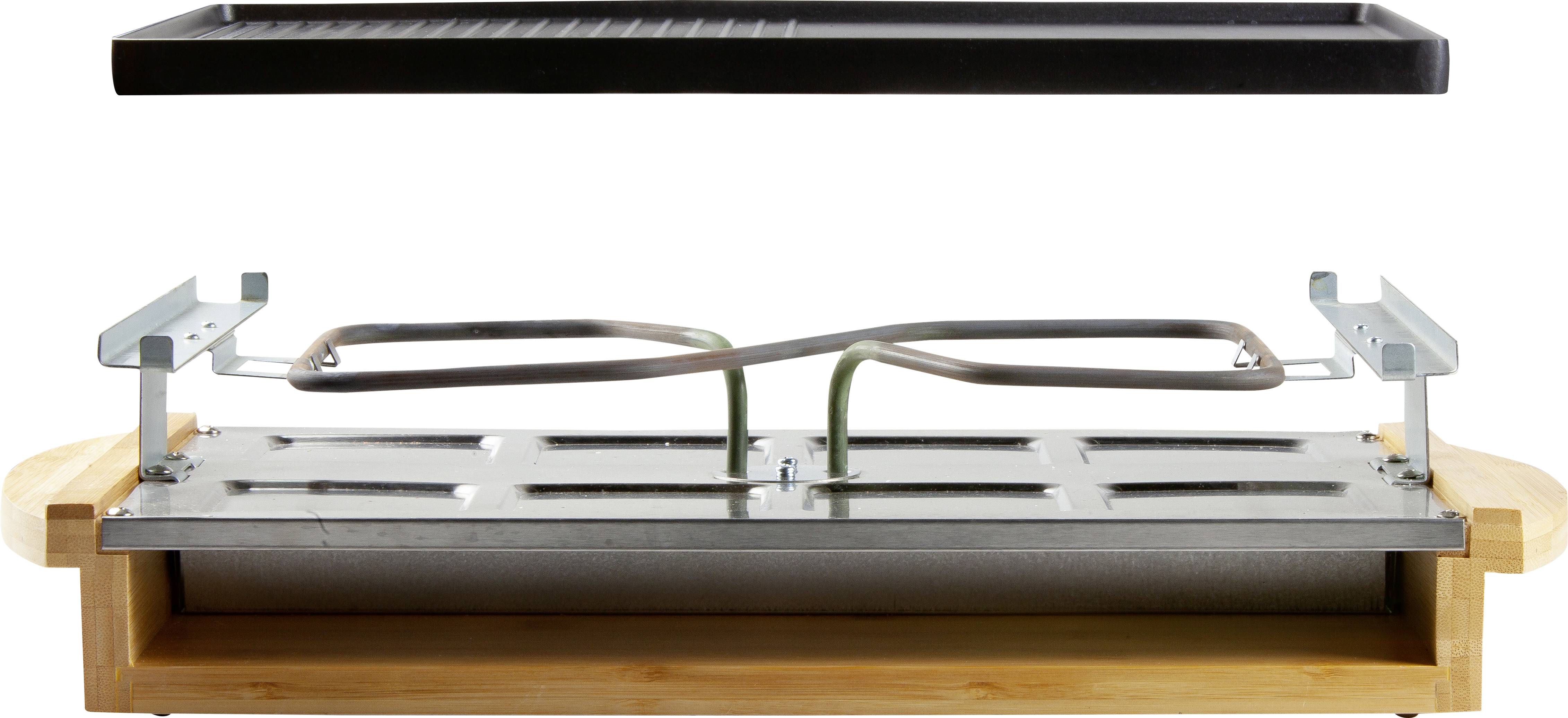 DOMO DO9246G Raclette 8Pfännchen, Antihaftbeschichtung, Kontrollleuchte Schwarz, Holz