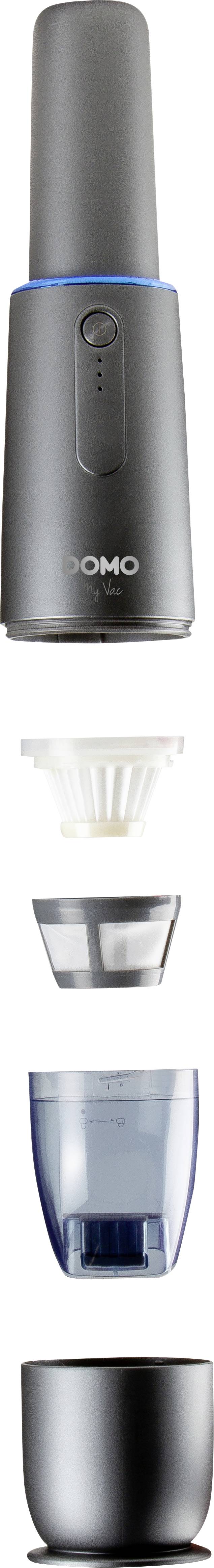 Kabelloser Handstaubsauger mit grauem Gehäuse, abnehmbaren Teilen zur einfachen Reinigung. Geeignet für den mobilen Einsatz.