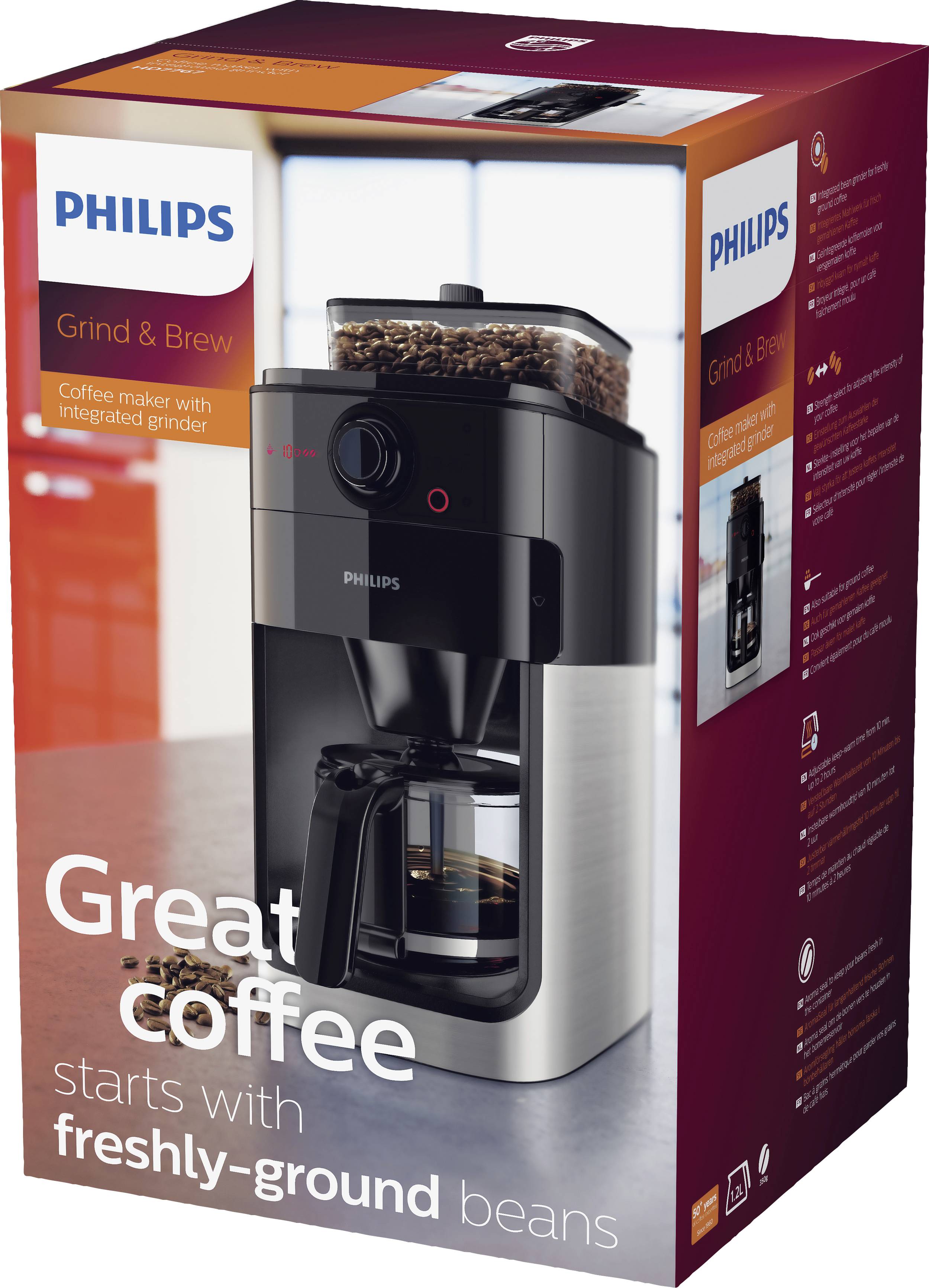 Philips Home HD7767/00 Kaffeemaschine Schwarz mit Mahlwerk