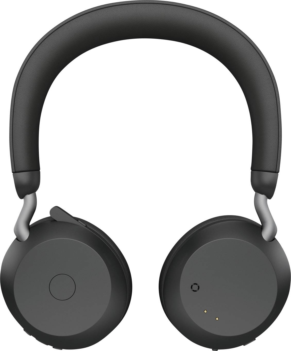 Schwarze drahtlose Kopfhörer mit gepolstertem Kopfband und Ohrmuscheln.
