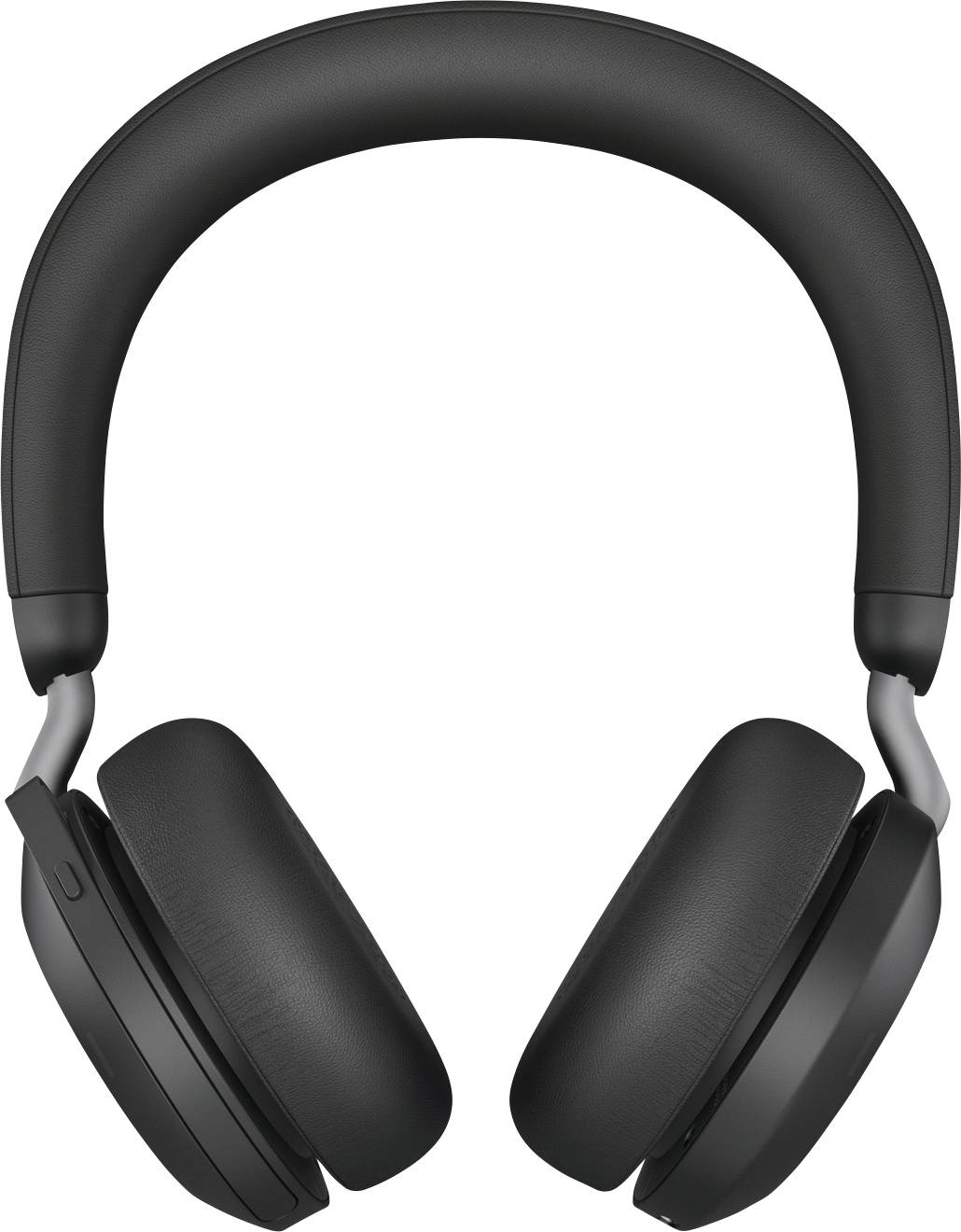 Schwarze Over-Ear-Kopfhörer, frontalansicht, zeigen polsterte Ohrmuscheln und einen gepolsterten Kopfbügel.