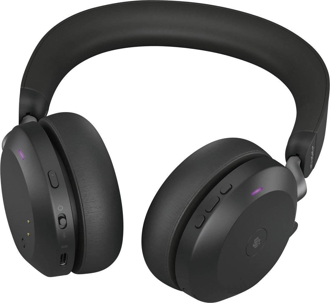 Schwarze kabellose Over-Ear-Kopfhörer mit Bedienelementen an der Seite, geeignet für Musik hören oder Telefonate.