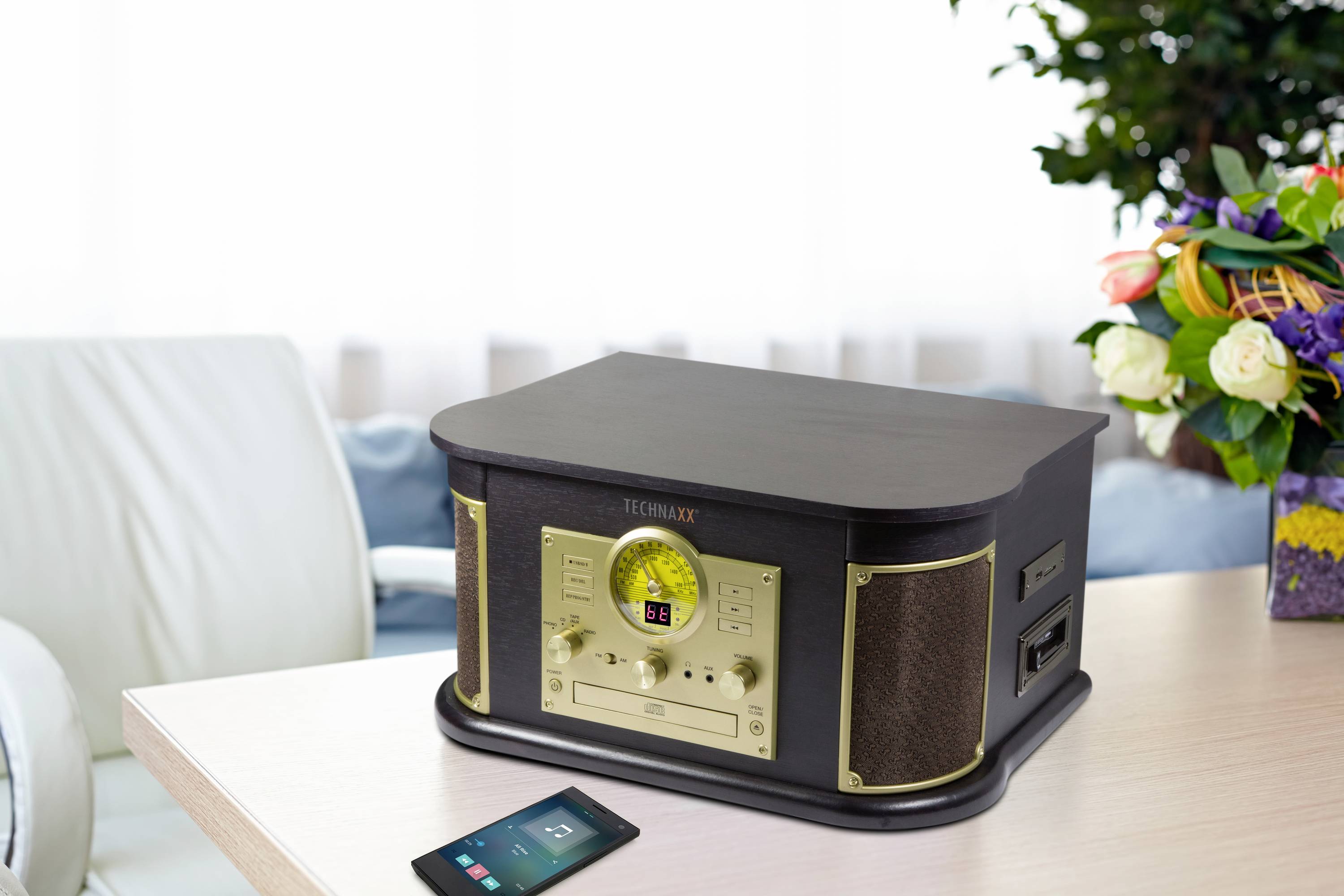 Technaxx TX-103 USB-Plattenspieler Riemenantrieb Braun-antik