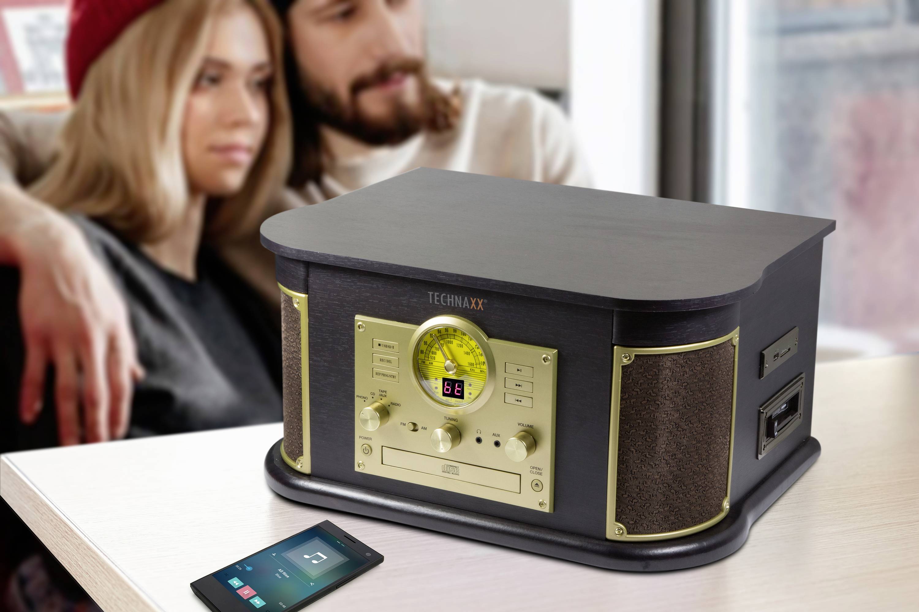 Technaxx TX-103 USB-Plattenspieler Riemenantrieb Braun-antik