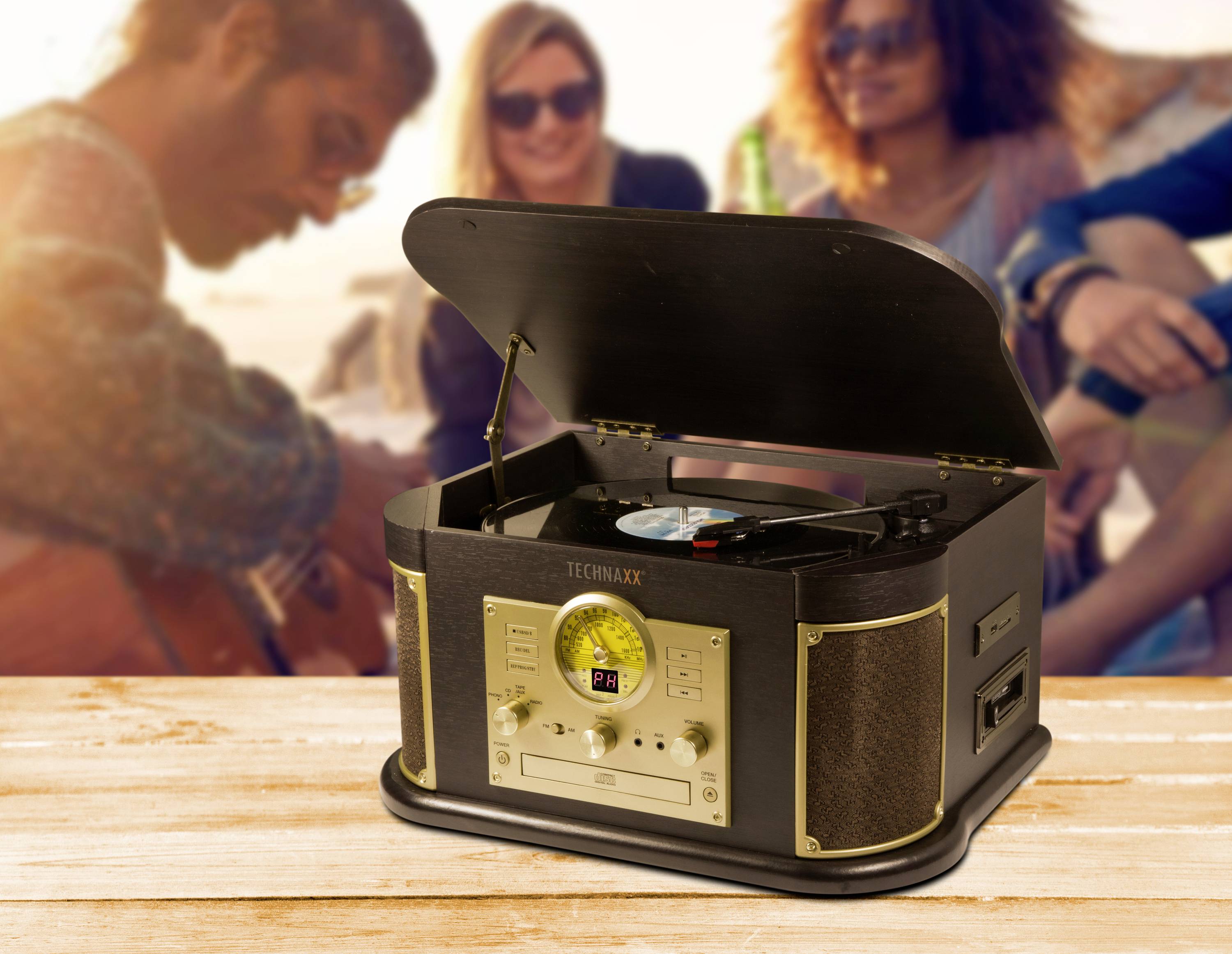 Technaxx TX-103 USB-Plattenspieler Riemenantrieb Braun-antik