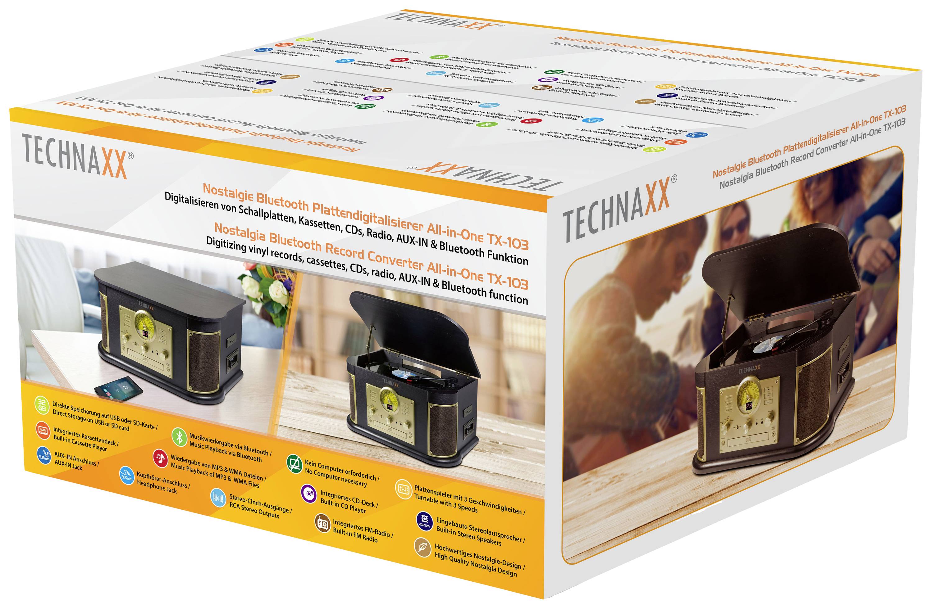 Technaxx TX-103 USB-Plattenspieler Riemenantrieb Braun-antik