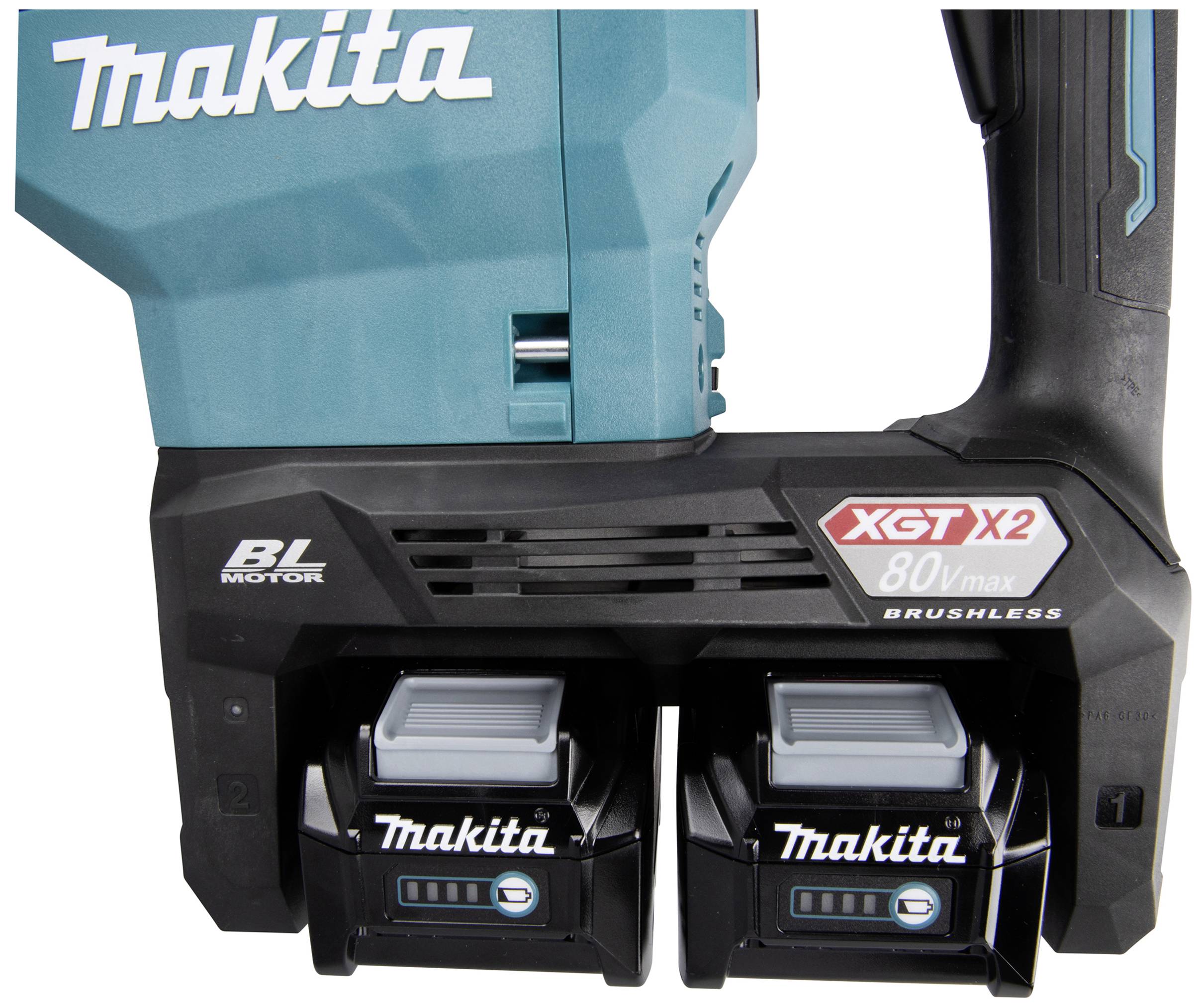 Eine Makita-Säge mit zwei Akkus, Modell XGT X2, 80 V.