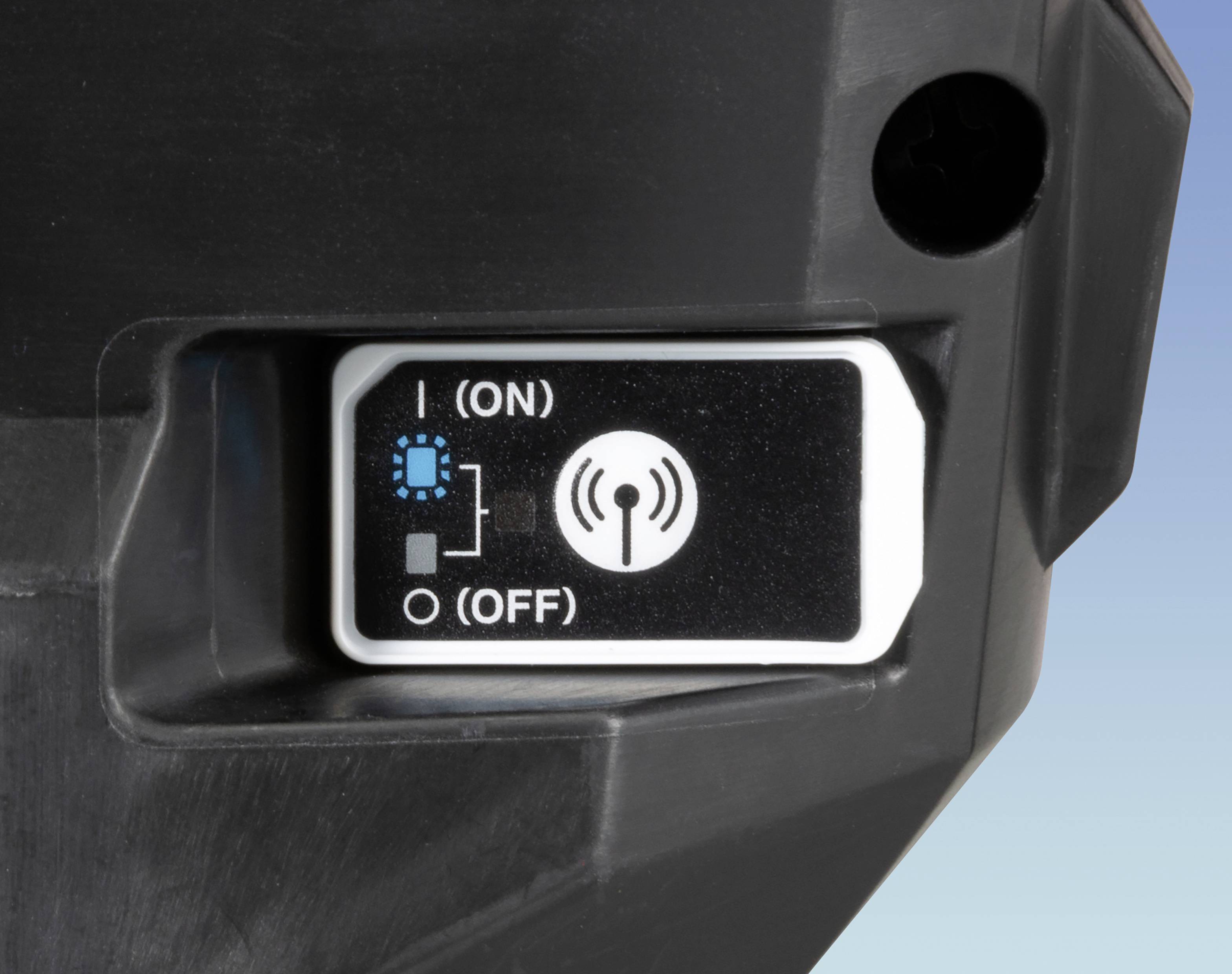 Schalter mit Symbolen zur Aktivierung oder Deaktivierung einer drahtlosen Verbindung. Optionen: 'ON' mit WLAN-Symbol, 'OFF' ohne Symbol.