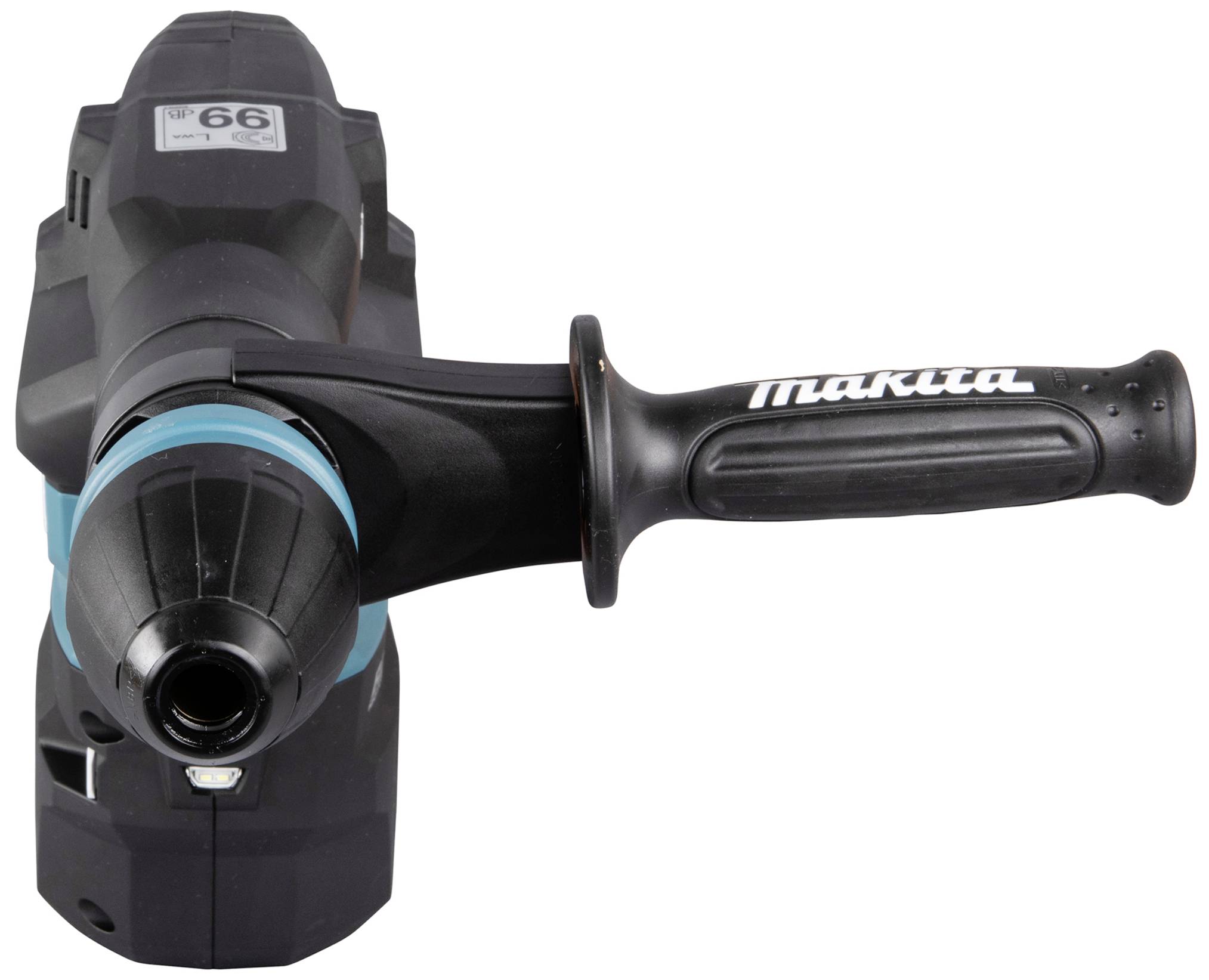 Akkubohrmaschine mit einem seitlichen Griff und Makita-Logo, geeignet für Bauarbeiten und Einrichtungen, die kabellose Werkzeuge bevorzugen.